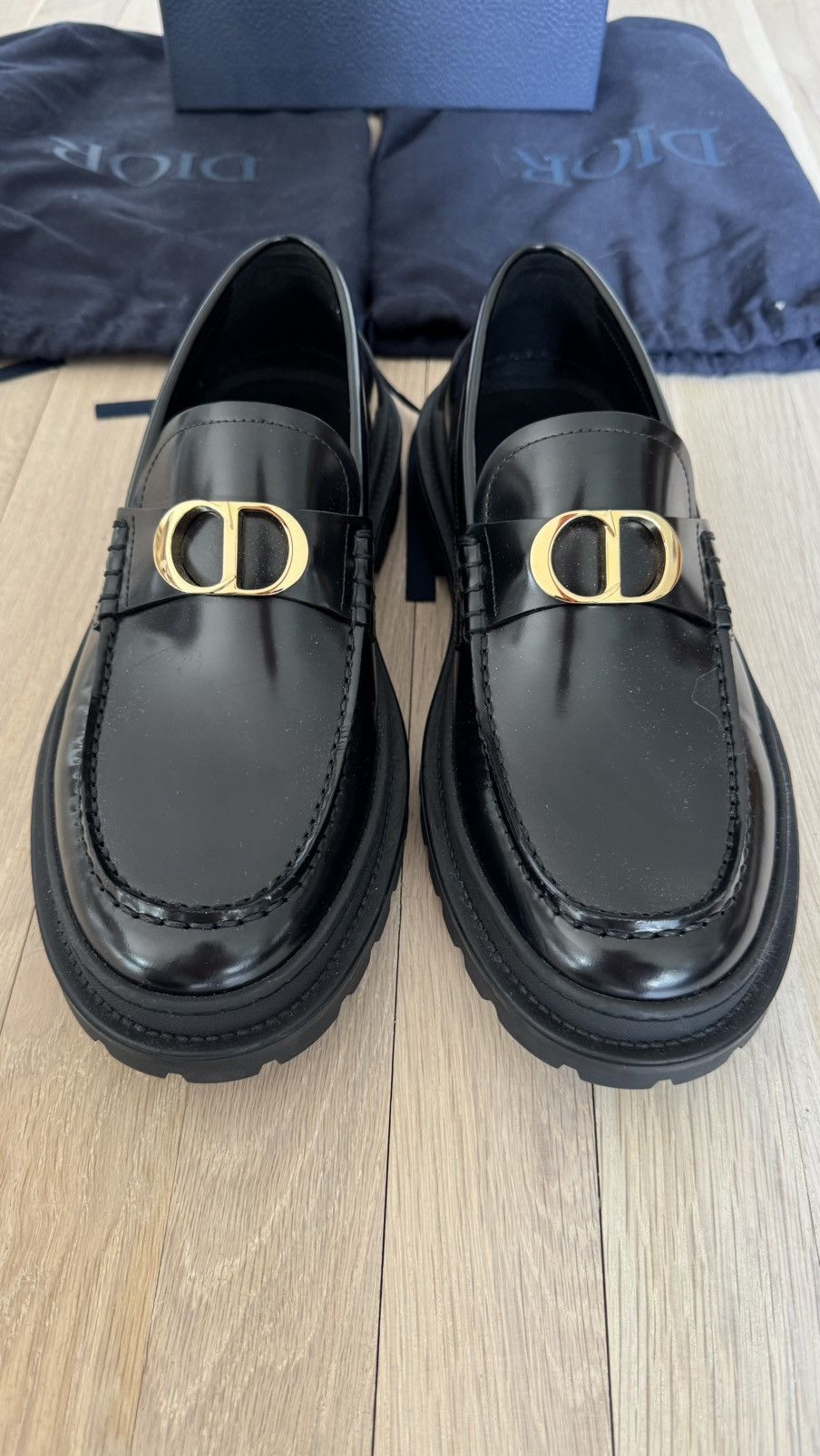 Calfskin Dior Christian Dior Women's Loafers Christian Dior Womens Flat Boy  Slide Black Brushed Calfskin Size