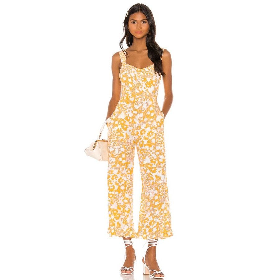 REVOLVE EUC Faithfull the Brand Yellow Floral Kasbah Jumpsuit 2 XS Size 26" / US 2 / IT 38 - 1 Thumbnail