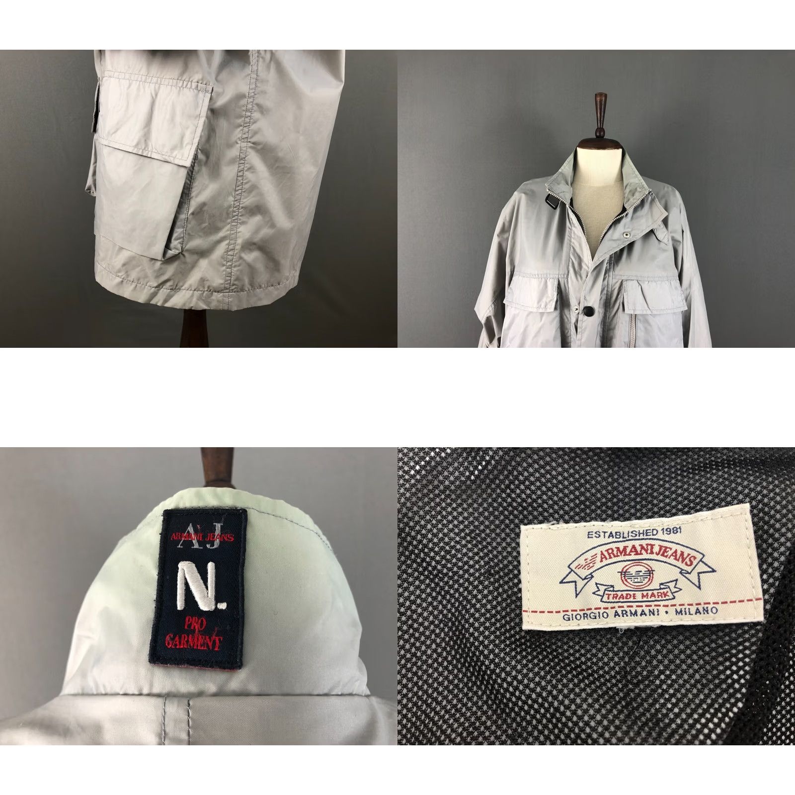 Vintage Armani Jeans Full Zip Windbreaker Jacket Polyamide Women Gray Size 42" / US 20 - 8 Thumbnail