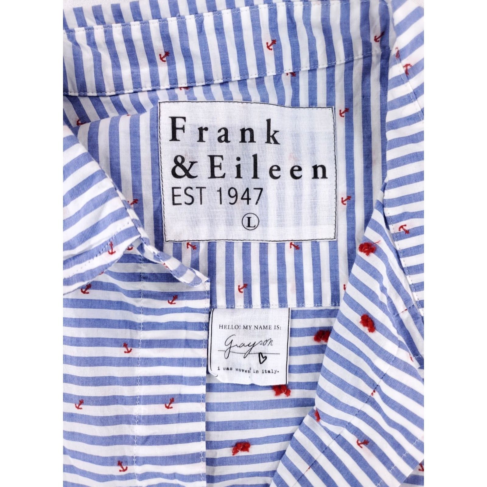 Frank & Eileen Frank & Eileen Grayson Boyfriend Button Up Shirt Embroidered Anchor Womens L Blue Shirt Size L / US 10 / IT 46 - 2 Thumbnail