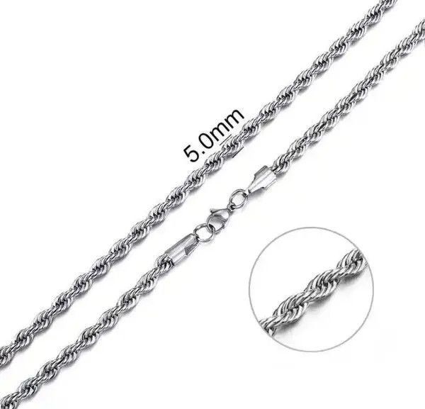 VIBE Silver 5mm Rope Chain Necklace Size ONE SIZE - 2 Thumbnail