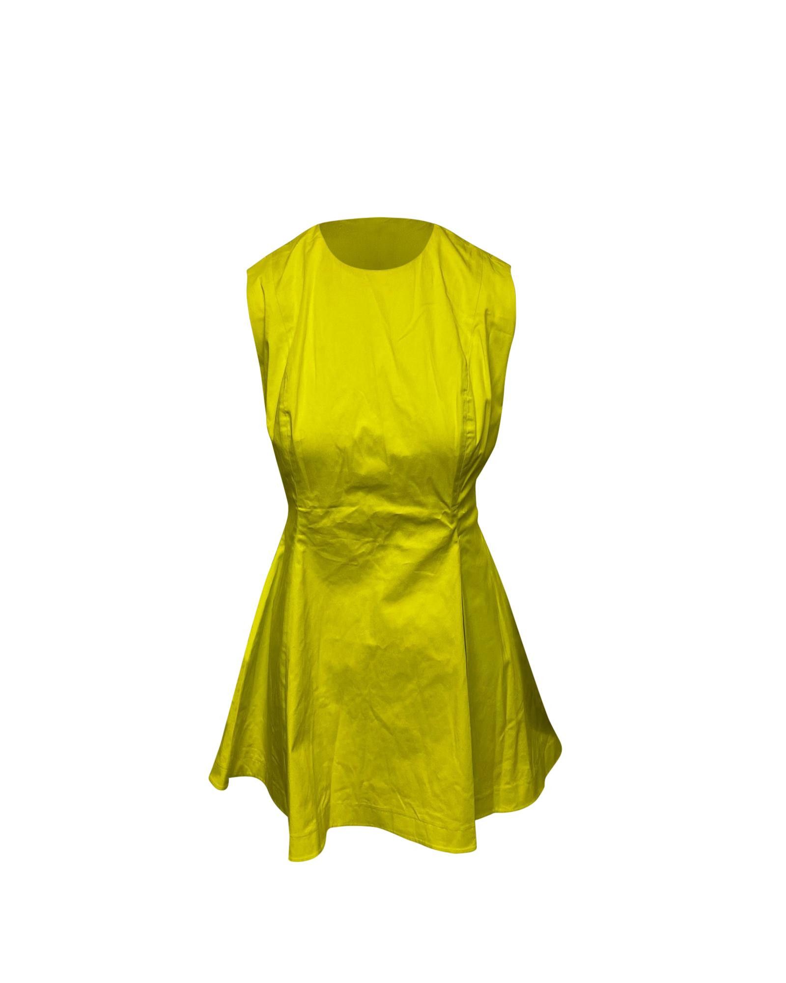 image of Dior Yellow Cotton Box Pleated Mini Dress in Green, Women's (Size Medium)