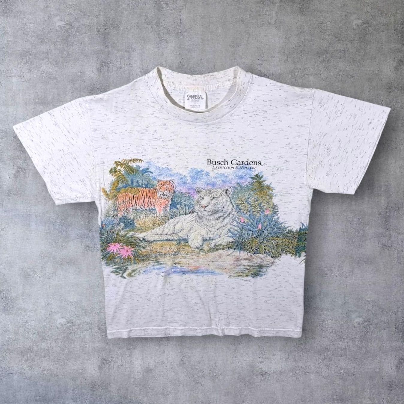 Vintage Vintage San Segal Busch Gardens Tourist Wildlife Graphic Grey T-Shirt S M Mens Regular 100% Cotton USA Front Graphic 1990s Size US M / EU 48-50 / 2 - 2 Thumbnail