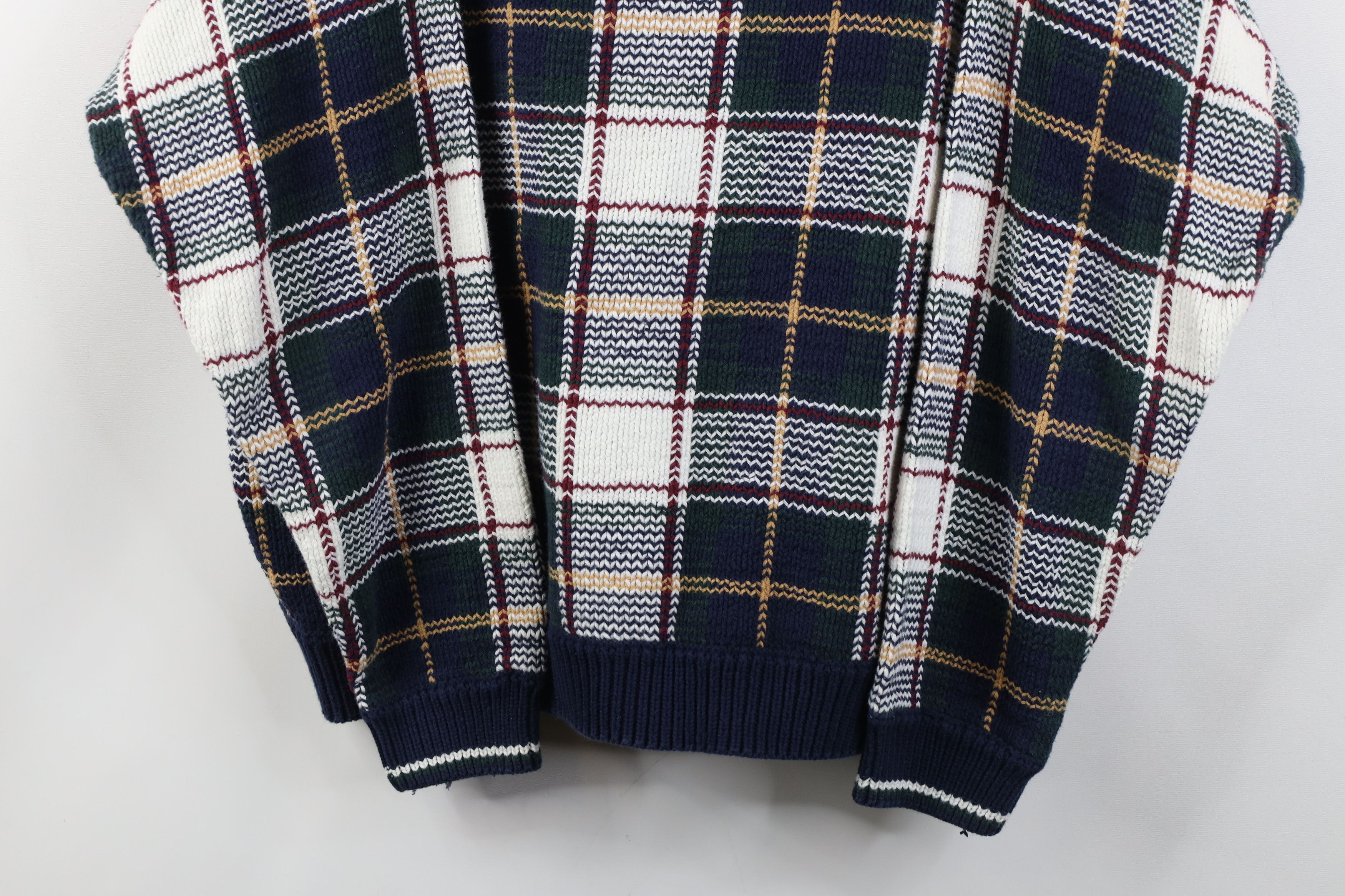 Vintage Vintage 90s Streetwear Cotton Knit Crewneck Sweater Plaid Size US L / EU 52-54 / 3 - 3 Thumbnail