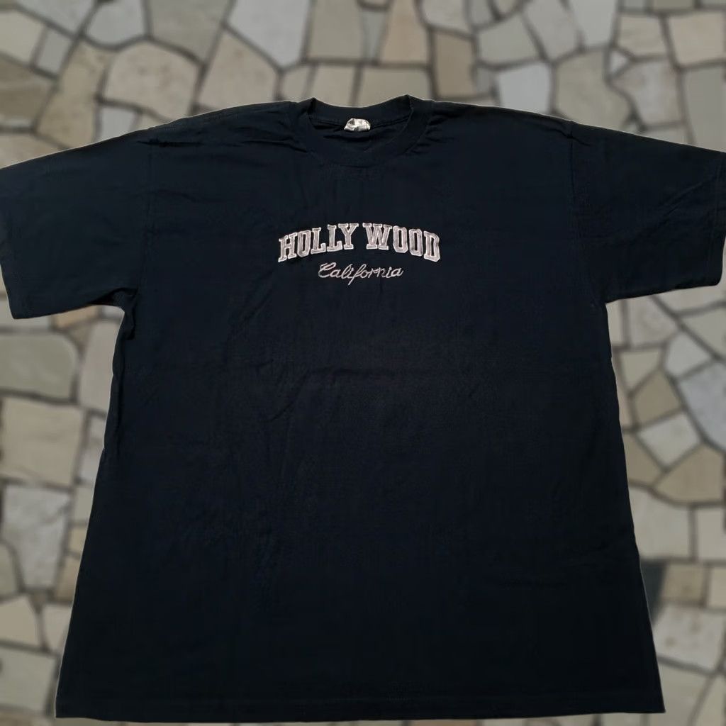 Vintage embroidered spellout Hollywood Shirt Mens XL Slim Blue Size US XL / EU 56 / 4 - 1 Thumbnail