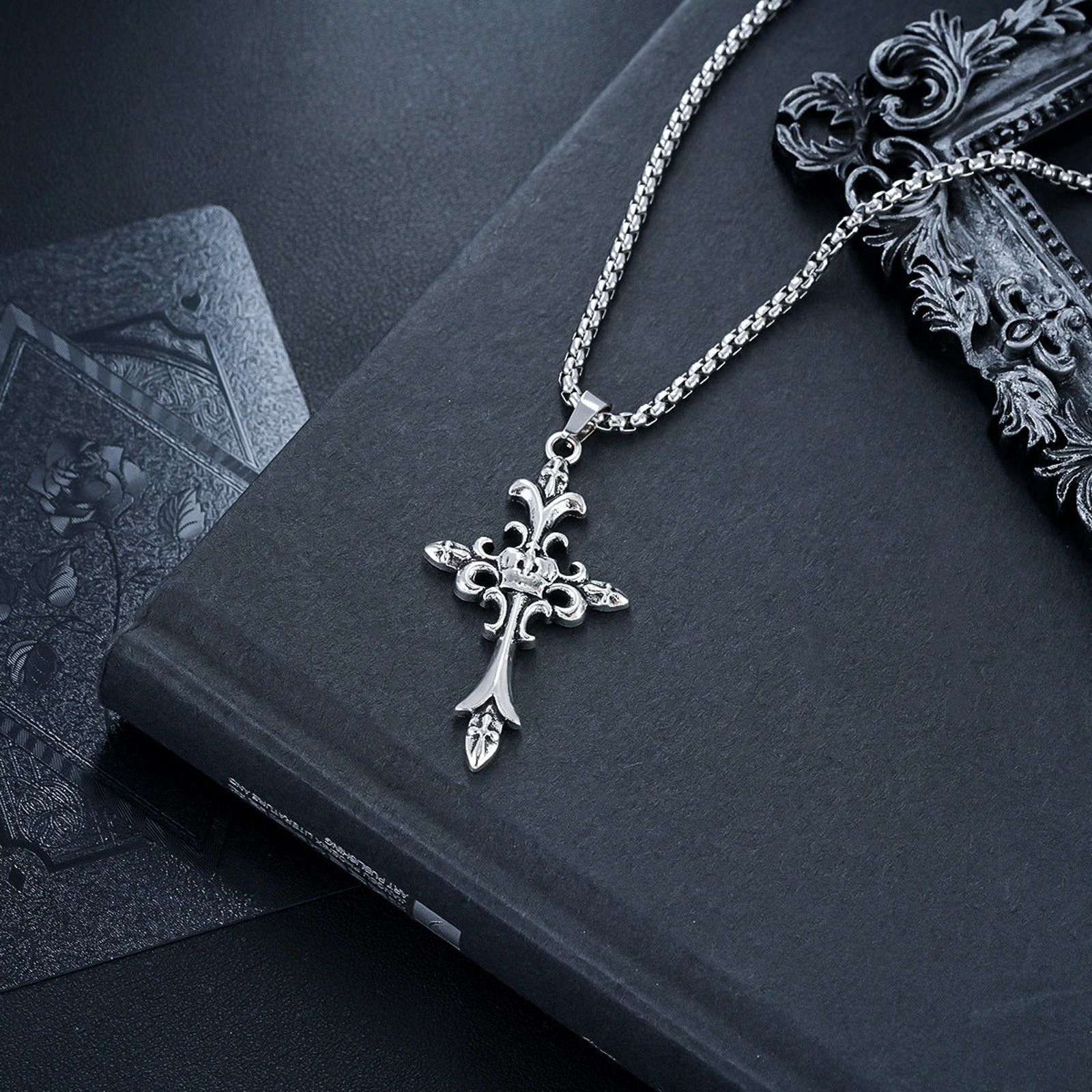 Jewelry Silver Gothic Cross Pendant Necklace for Men Size ONE SIZE - 4 Thumbnail