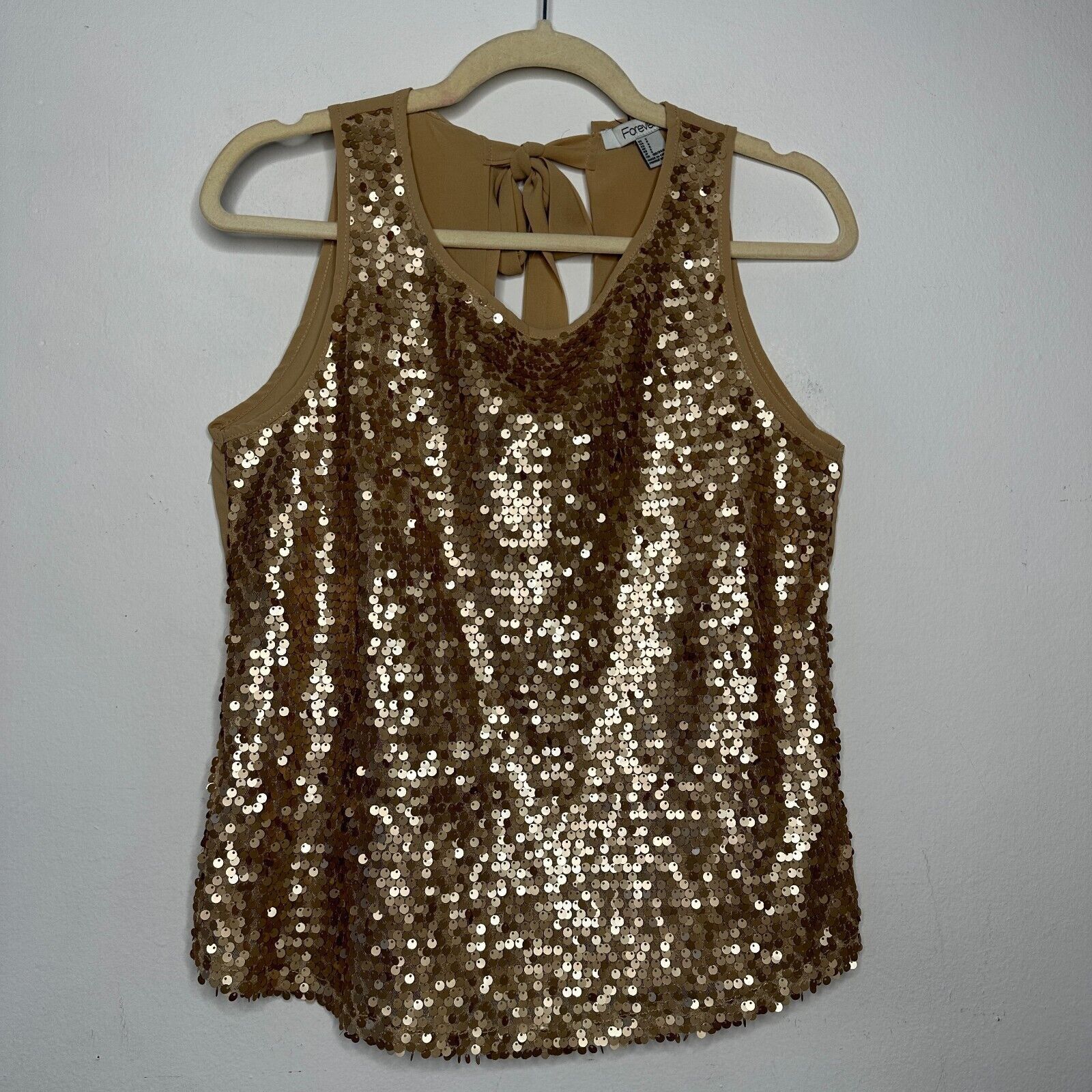 Forever 21 Night Out Copper Gold Sequin Sleeveless Open Back Blouse S Size S / US 4 / IT 40 - 2 Thumbnail