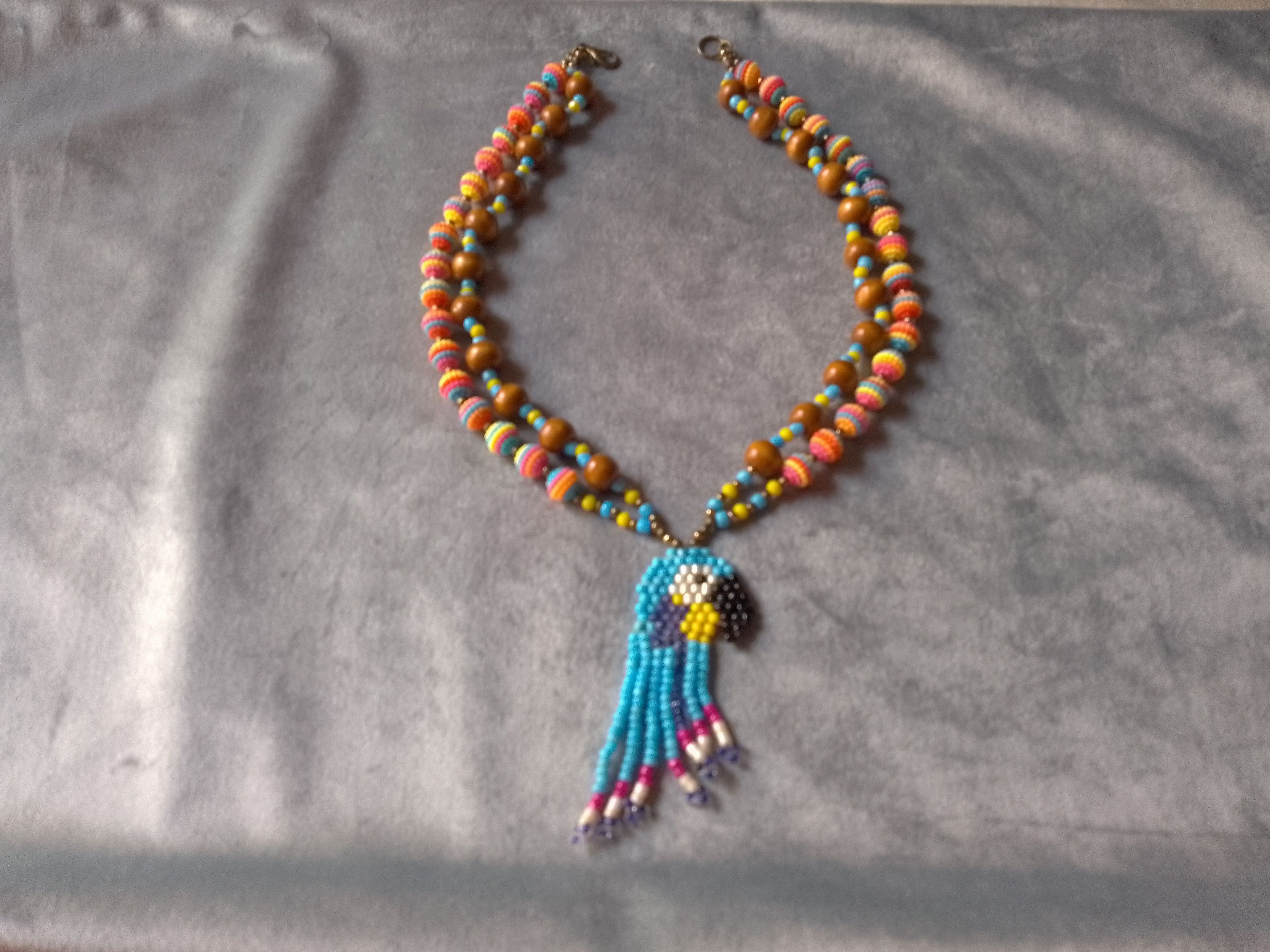 Handmade Necklace Exotic Long Wooden Multicol Parrot Beaded Pendant Size ONE SIZE - 5 Thumbnail