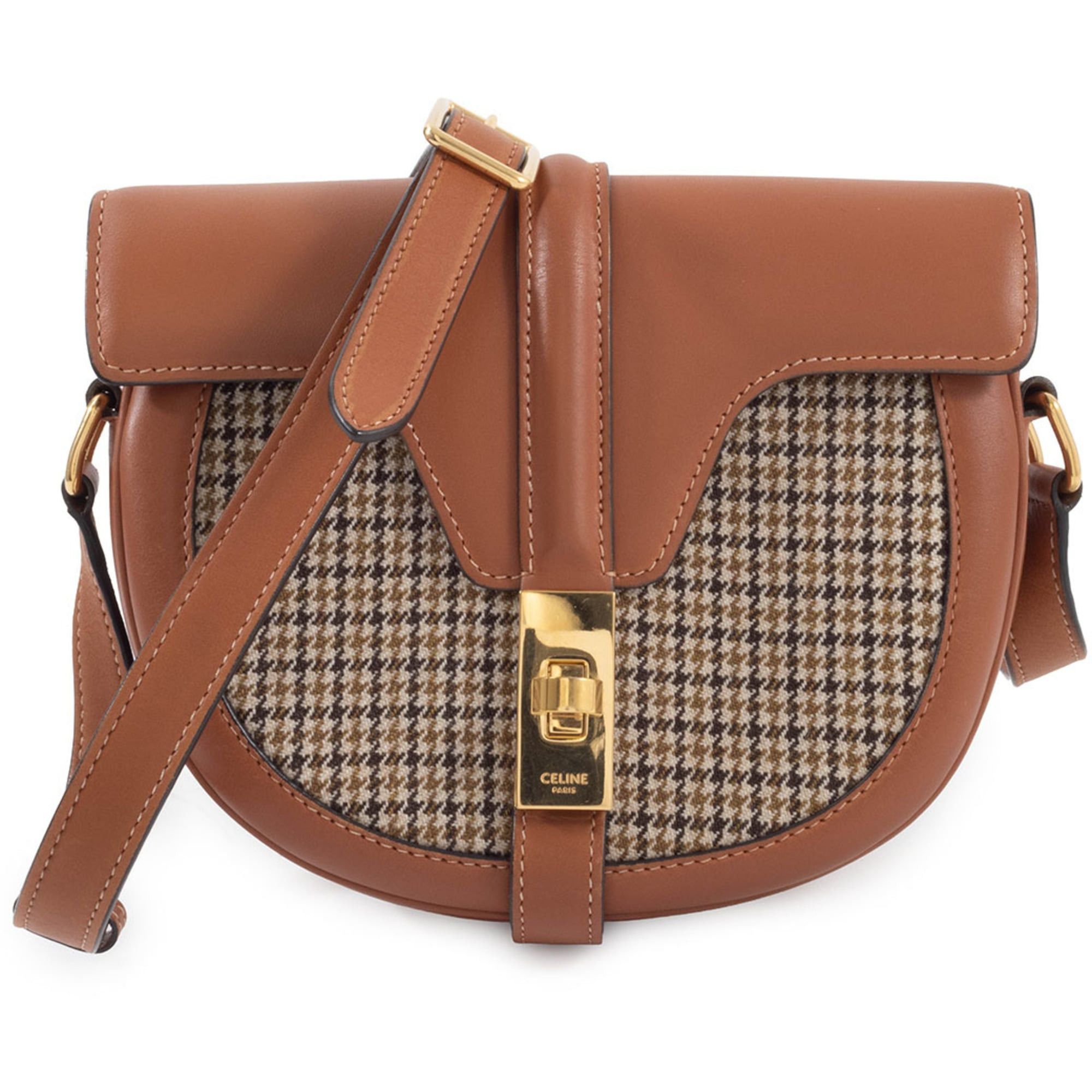 Celine Celine Shoulder Bag for Women, Small Buzas 16 (Seize), Tan, Textile Houndstooth Pattern Size ONE SIZE - 1 Thumbnail
