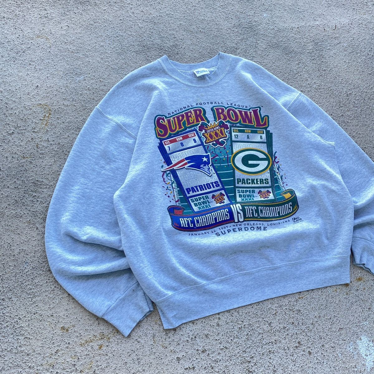 NFL × Vintage Vintage 1997 SuperBowl 31 XXXI Patriots Packers Sweatshirt Size US XL / EU 56 / 4 - 2 Thumbnail
