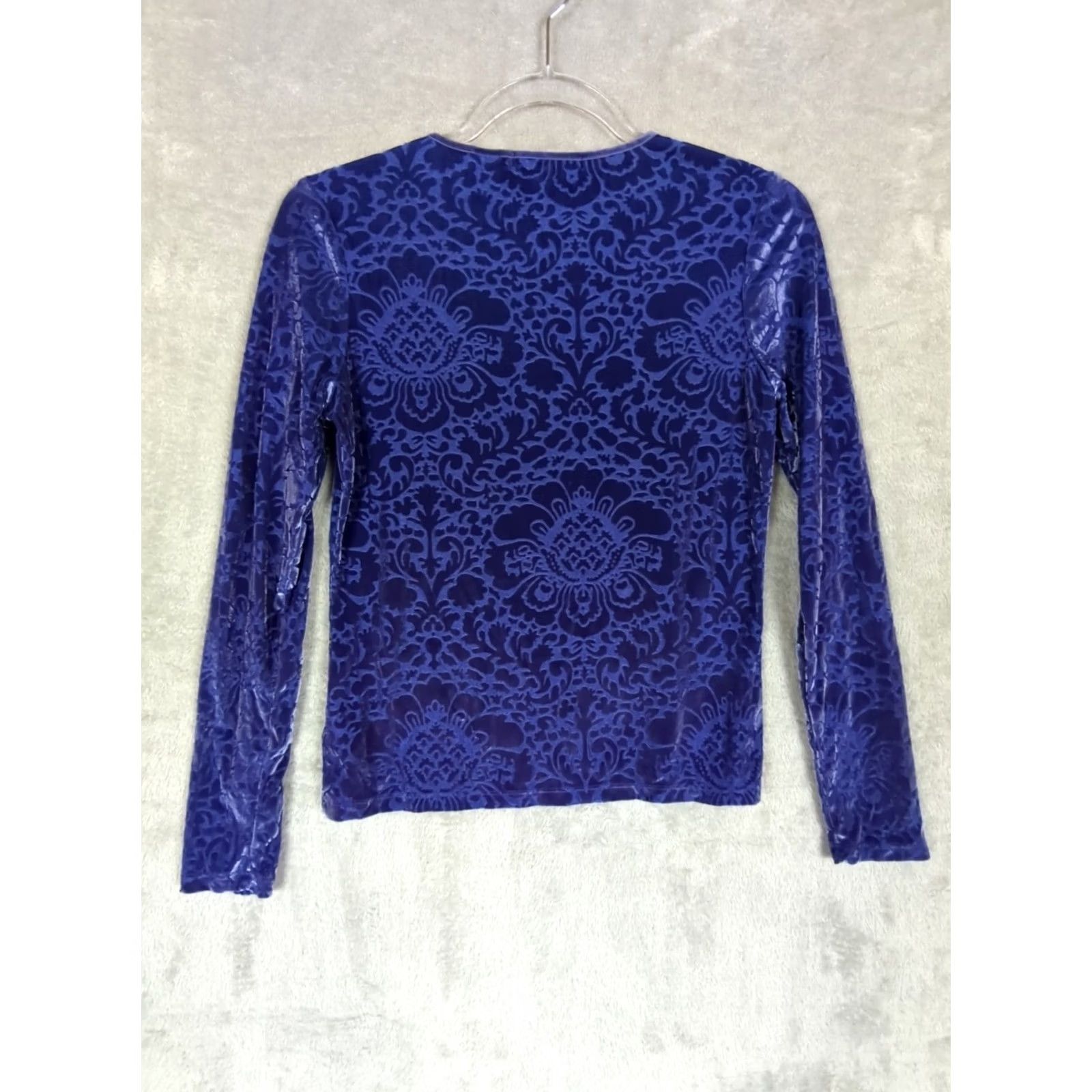 Liz Claiborne VINTAGE Liz Claiborne Blouse Shirt Purple FairyGrunge Velvet Burnout Long Sleeve S Women's Bohemian Whimsigoth 90s Holiday Rock Size S / US 4 / IT 40 - 2 Thumbnail