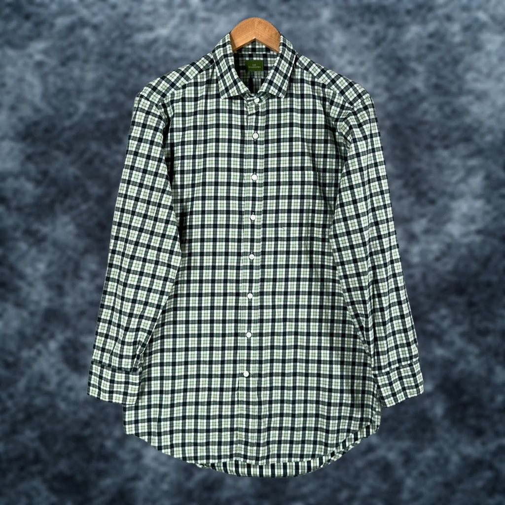 Sid Mashburn Sid Mashburn Spread collar Shirt Mens M Slim Plaid Green Poplin Cotton Linen Button-Up Casual Classic Preppy Images 90s? Size US M / EU 48-50 / 2 - 1 Thumbnail
