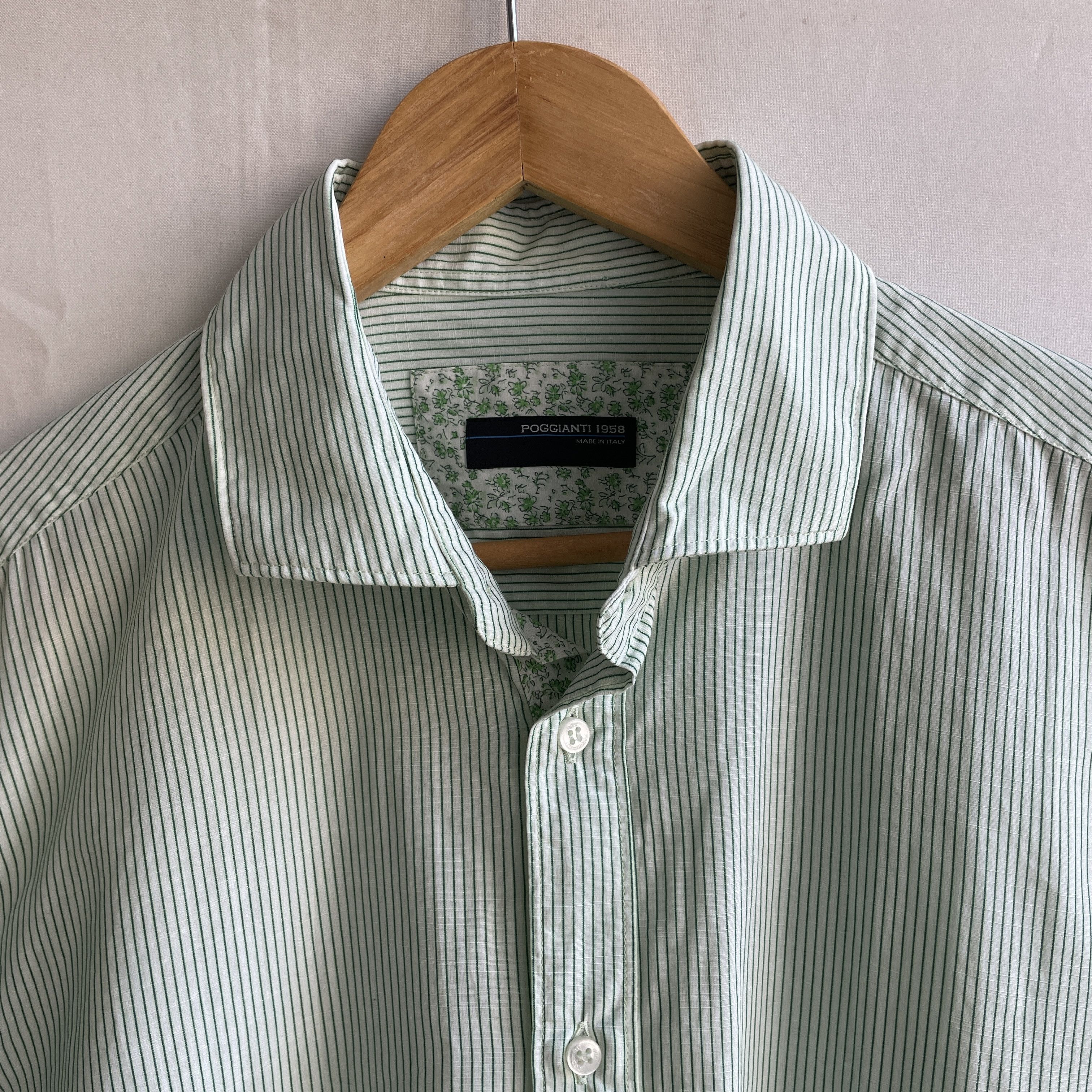 Other Poggianti 1958 Striped Light Green Dress Shirt Size 43 Size 44R - 4 Thumbnail