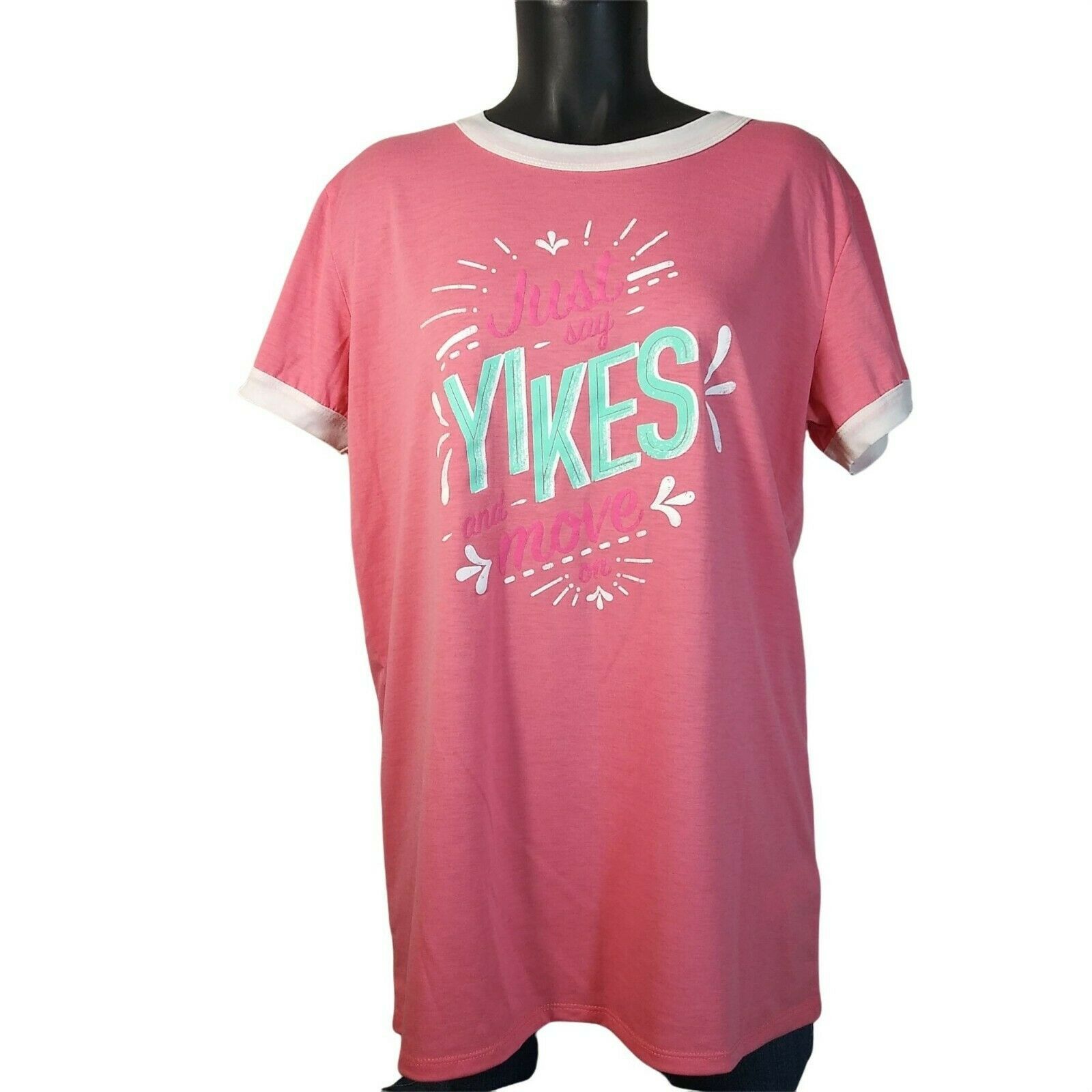 Vintage Lularoe Pink Tee Shirt - Large -"Yikes" Size L / US 10 / IT 46 - 1 Thumbnail
