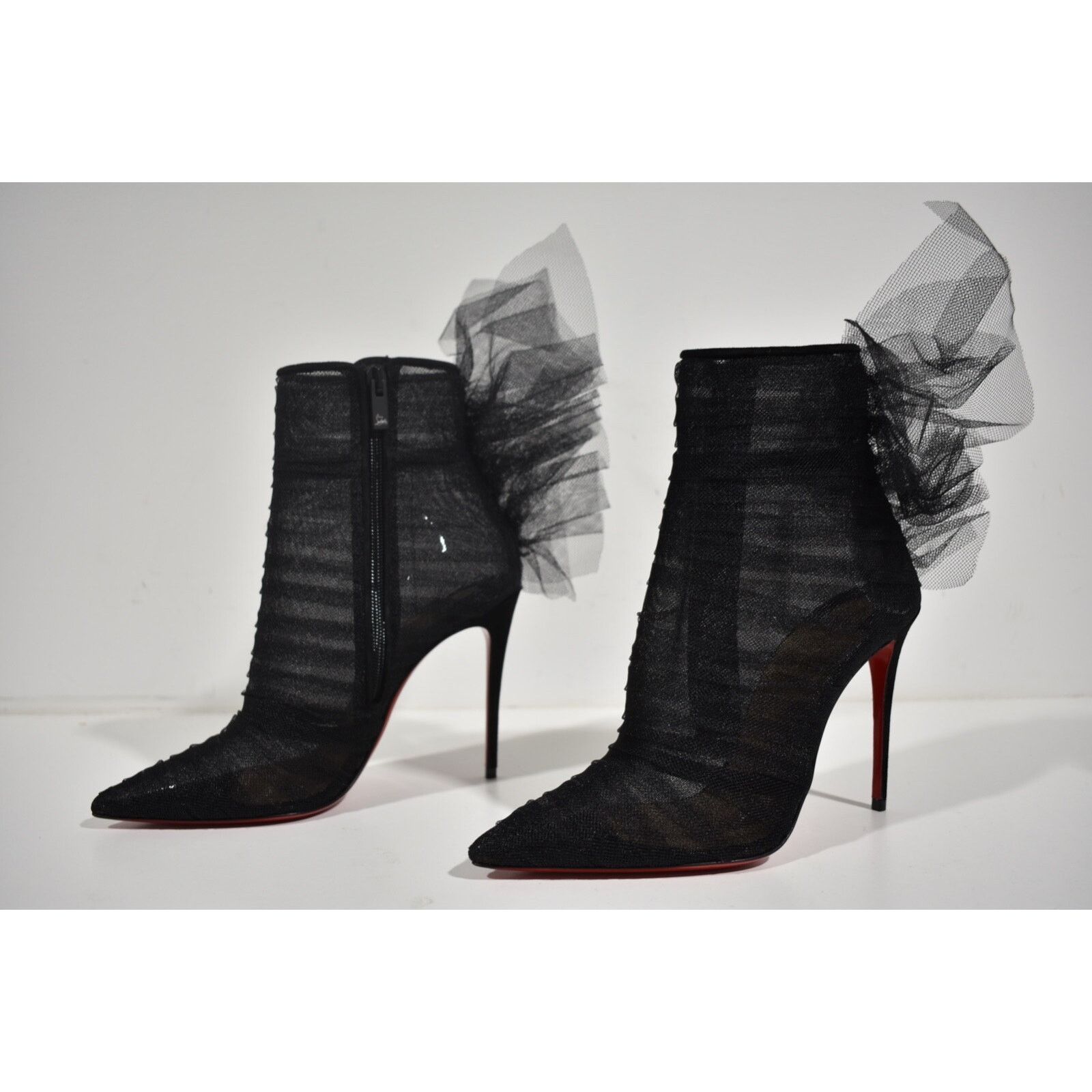 Christian Louboutin Christian Louboutin Libellibooty 100 Black Mesh Tulle Ankle Size US 4.5 / IT 34.5 - 10 Thumbnail