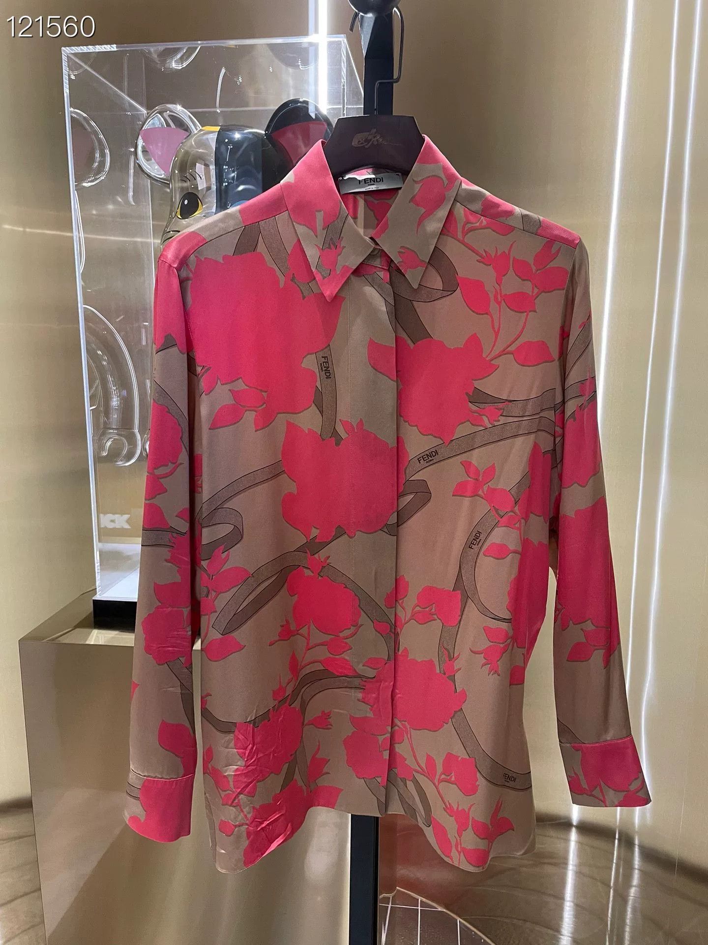 Fendi Fendi 2023 Rose Print Silk Long-Sleeve Shirt Size S / US 4 / IT 40 - 1 Thumbnail