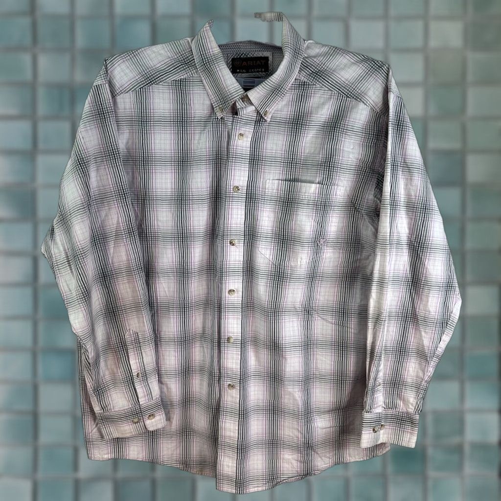 Ariat Ariat Pro Series Button-Down Plaid Shirt XL Mens Size Long Sleeve Gray Purple Size US XL / EU 56 / 4 - 1 Thumbnail