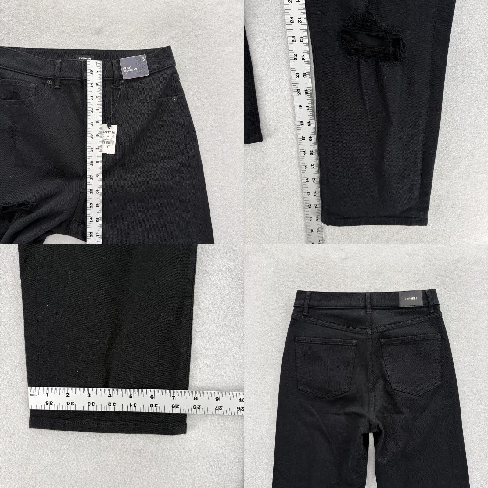 Express Express Jeans Slim Ankle High Rise Womens 6 Black Distressed NWT Grunge 5-Pocket Denim Pocketed Stretch Vintage No Size 28" / US 6 / IT 42 - 8 Thumbnail