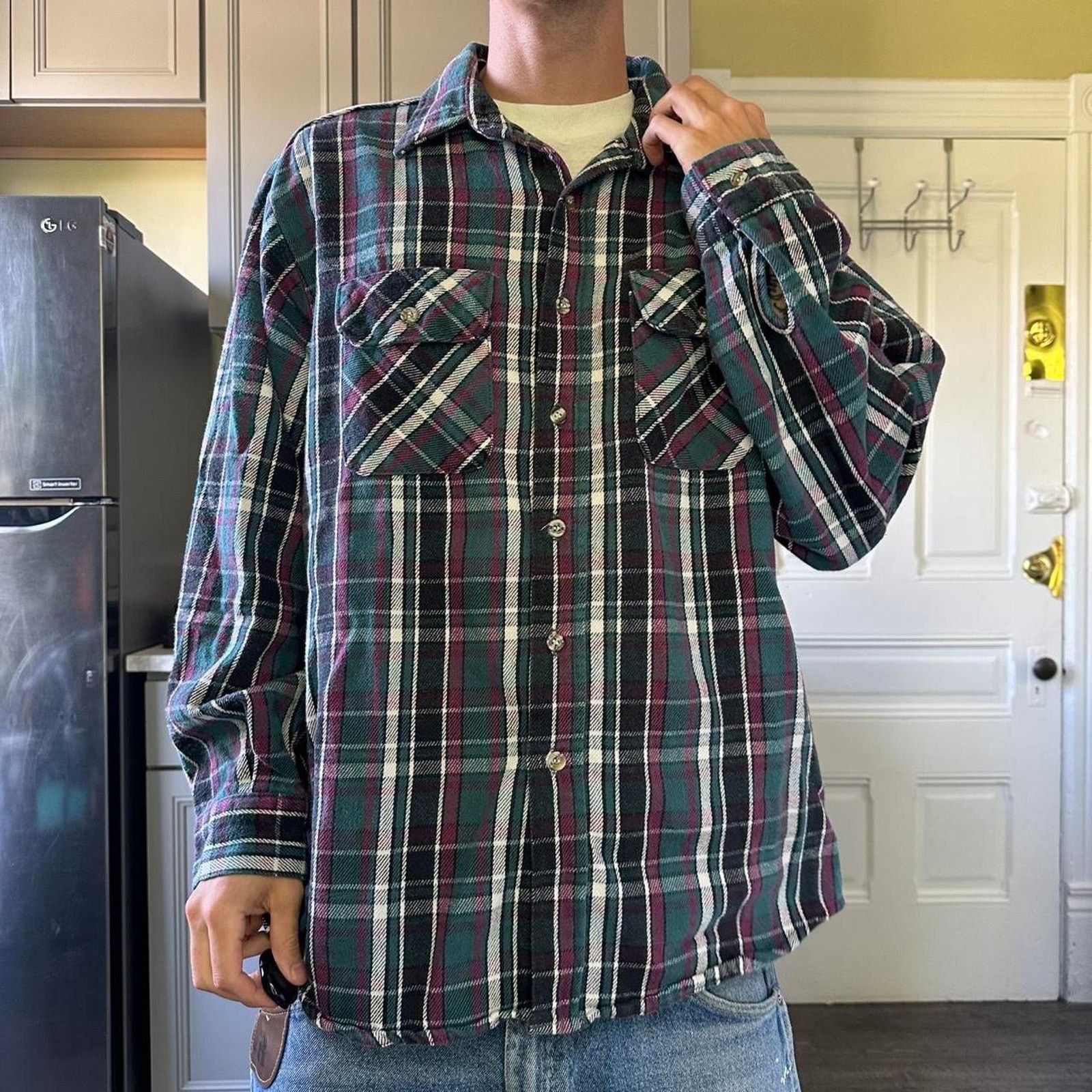 Vintage Vintage 80s Heavy Cotton Plaid Flannel ButtonUp Shirt Jacket Size US L / EU 52-54 / 3 - 7 Thumbnail