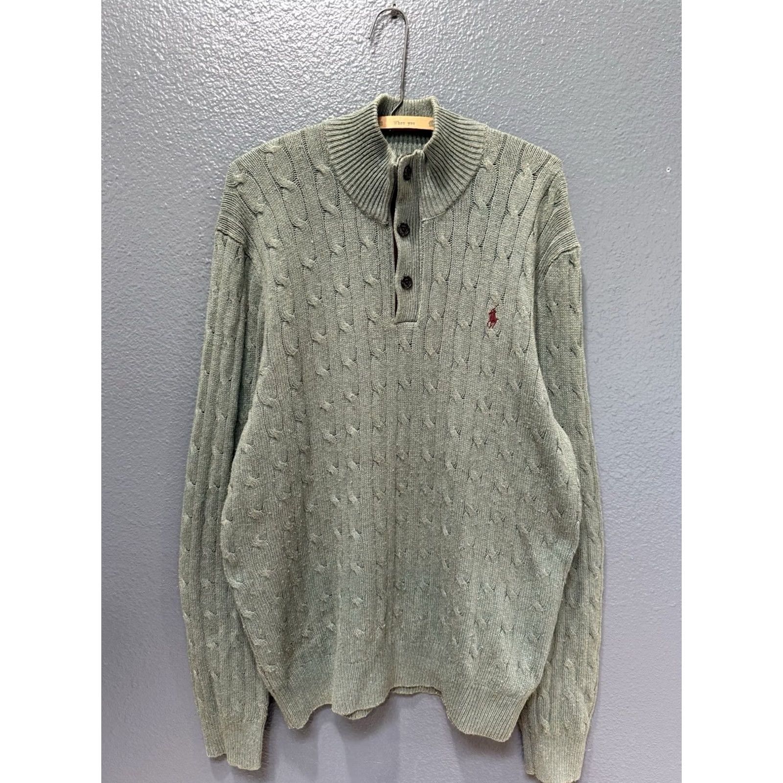 Ralph Lauren VINTAGE? Polo Ralph Lauren Tussan Silk Cable Knit Men’s Quarter Zip Sweatshirt XL Green Pullover Men’s Silk Cable-Knit Mid-20th Century Size US XL / EU 56 / 4 - 3 Thumbnail