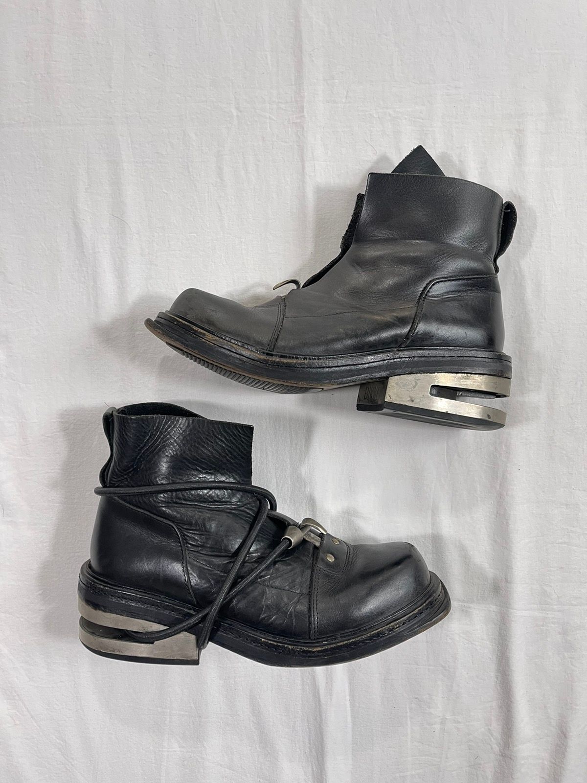 Pre-owned Dirk Bikkembergs Aw1997 Lace-through Metal Heel Shoes Bungee Wire Leather Boots In Black