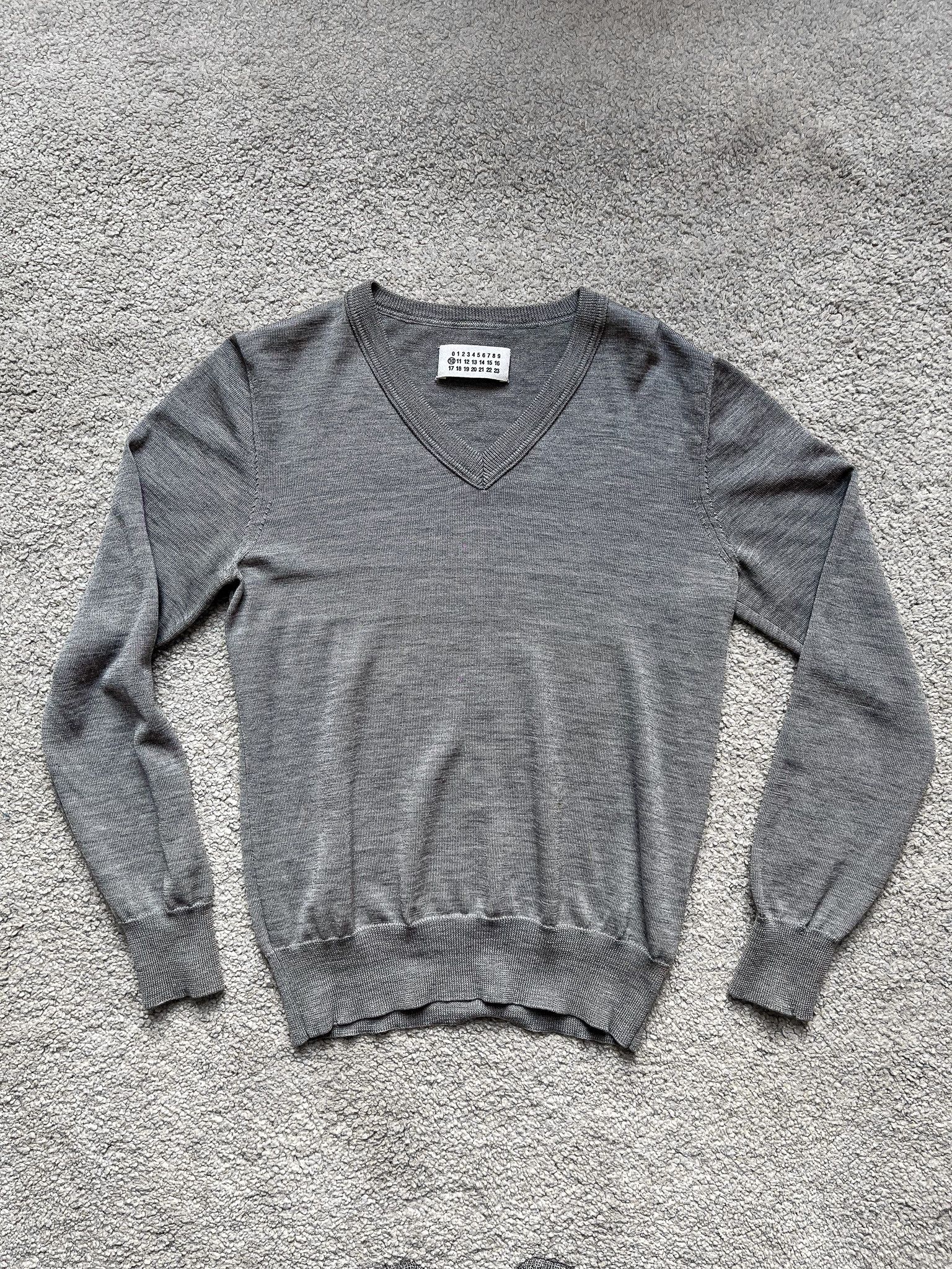 image of Maison Margiela Gray V-Neck Back Stitch Knit in Grey, Men's (Size Small)