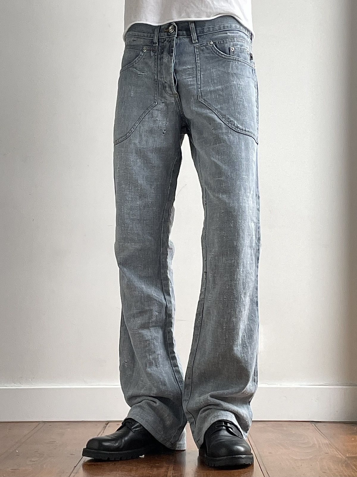 Image of Just Cavalli 2000’S Distressed Flared Pants in Light Blue, Men's (Size 31)