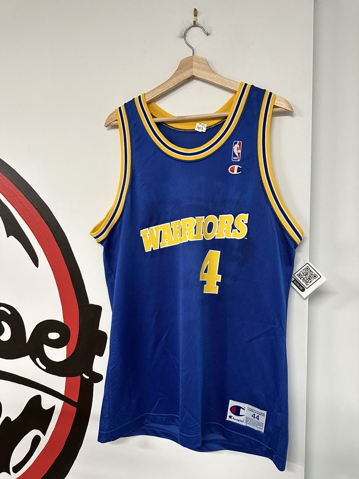 image of Vintage 90's Champion Chris Webber Warriors Nba Jersey in Blue, Men's (Size Large)