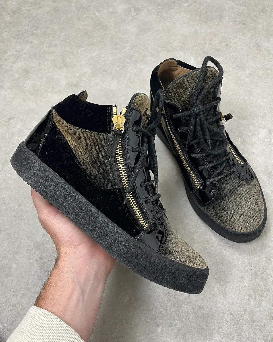 Giuseppe Zanotti Grey & Black High Velvet Leather Shoes