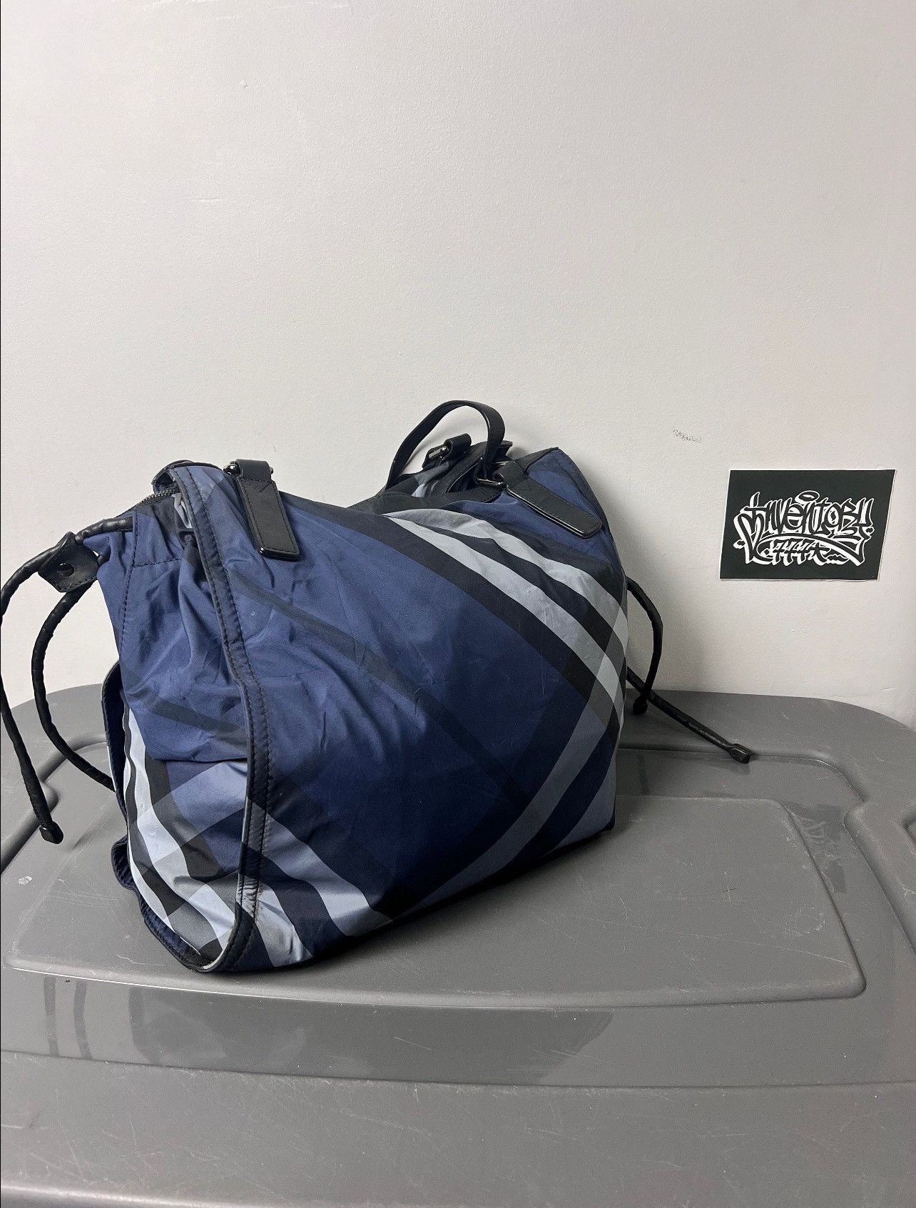 image of Burberry Handbag - Blue Plaid Nylon, Women's