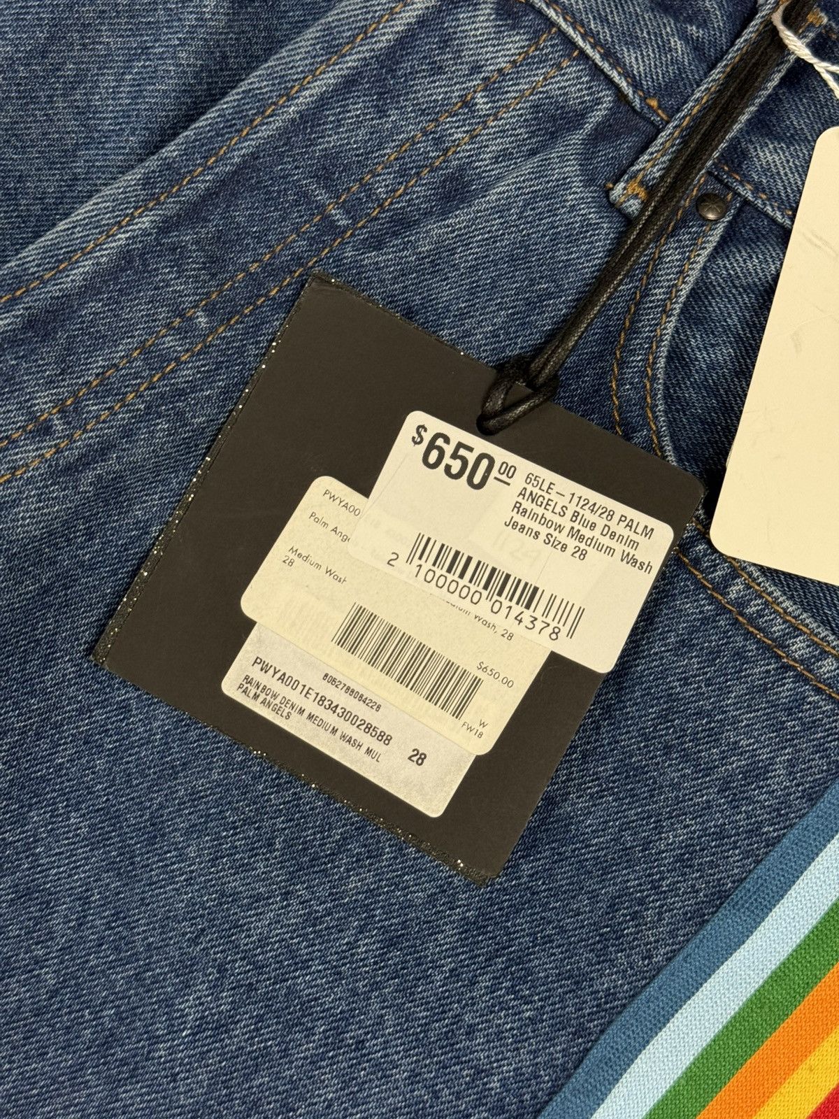 Palm Angels BNWT! Palm Angels Blue Denim Rainbow Medium Wash Jeans Pants Size 28" / US 6 / IT 42 - 11 Thumbnail