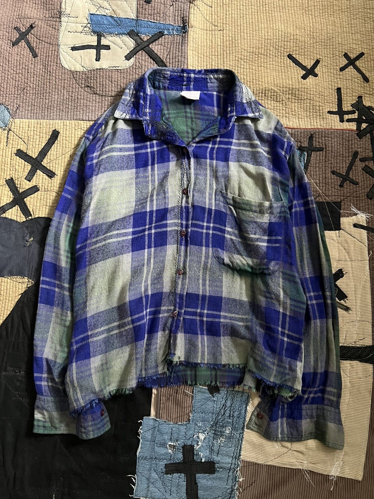 Flannel 100% Rayon Vintage Boro Flannel Shirt Distressed Kapital Size US M / EU 48-50 / 2 - 2 Thumbnail