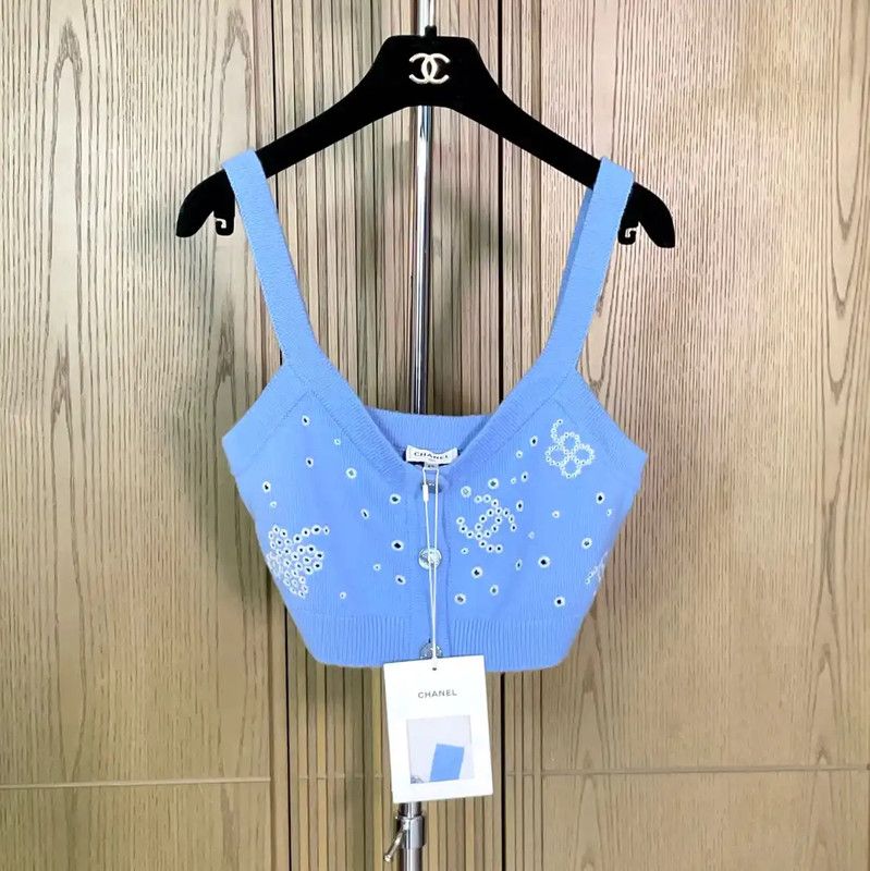 Chanel Chanel Summer Blue Crop Top with Embroidery 0089 Size S / US 4 / IT 40 - 1 Thumbnail