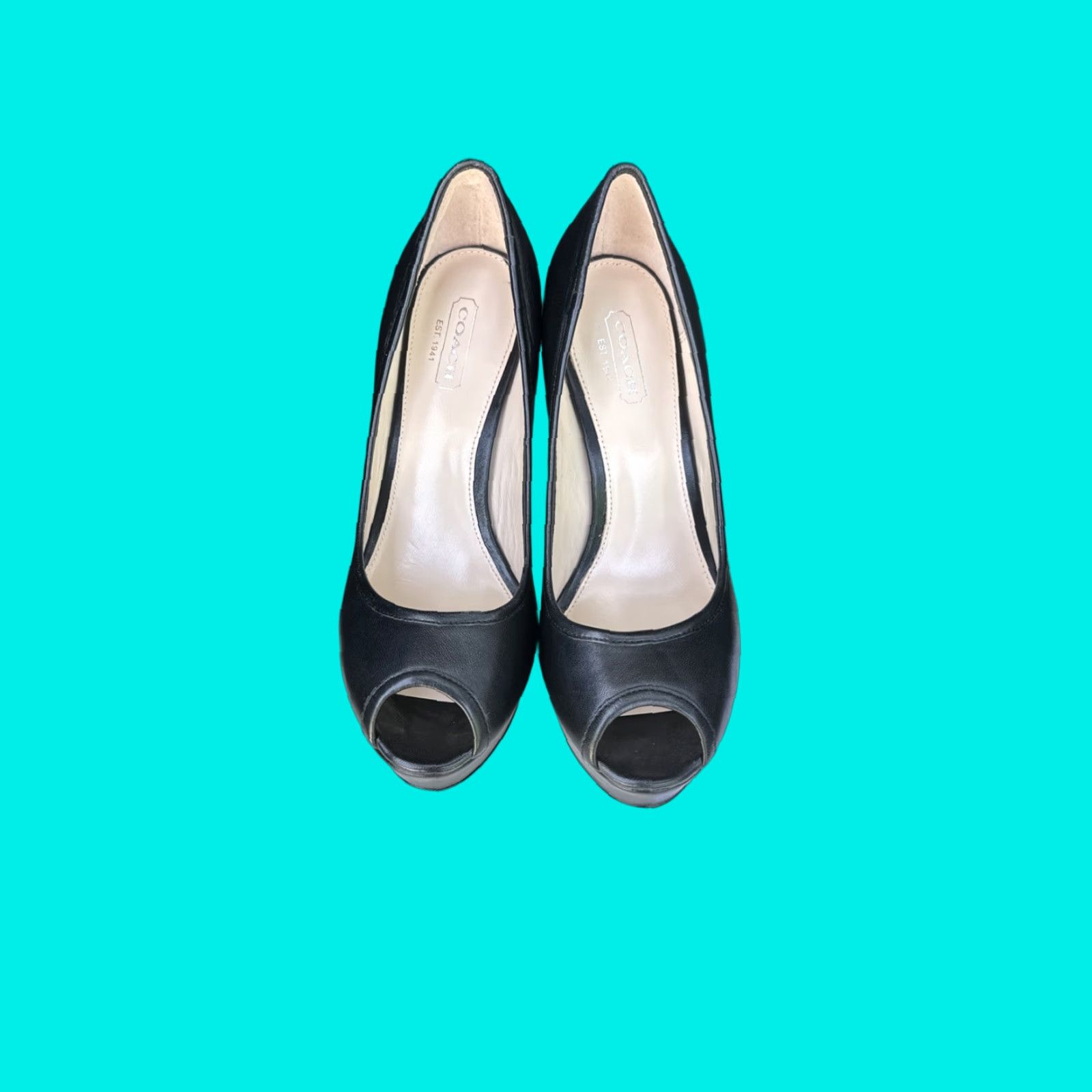 COACH Breana Black Leather Platform High Heels Pumps Women's B