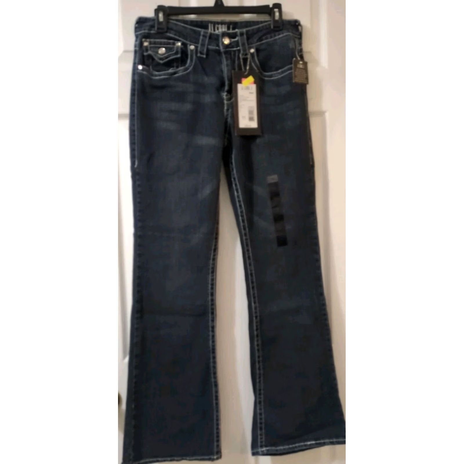 Denime LL Cool J Juniors Dark Denim Bootcut Jeans 5-Pocket Pocketed Embroidered Size 11 Blue WomenMens Size ONE SIZE - 2 Thumbnail