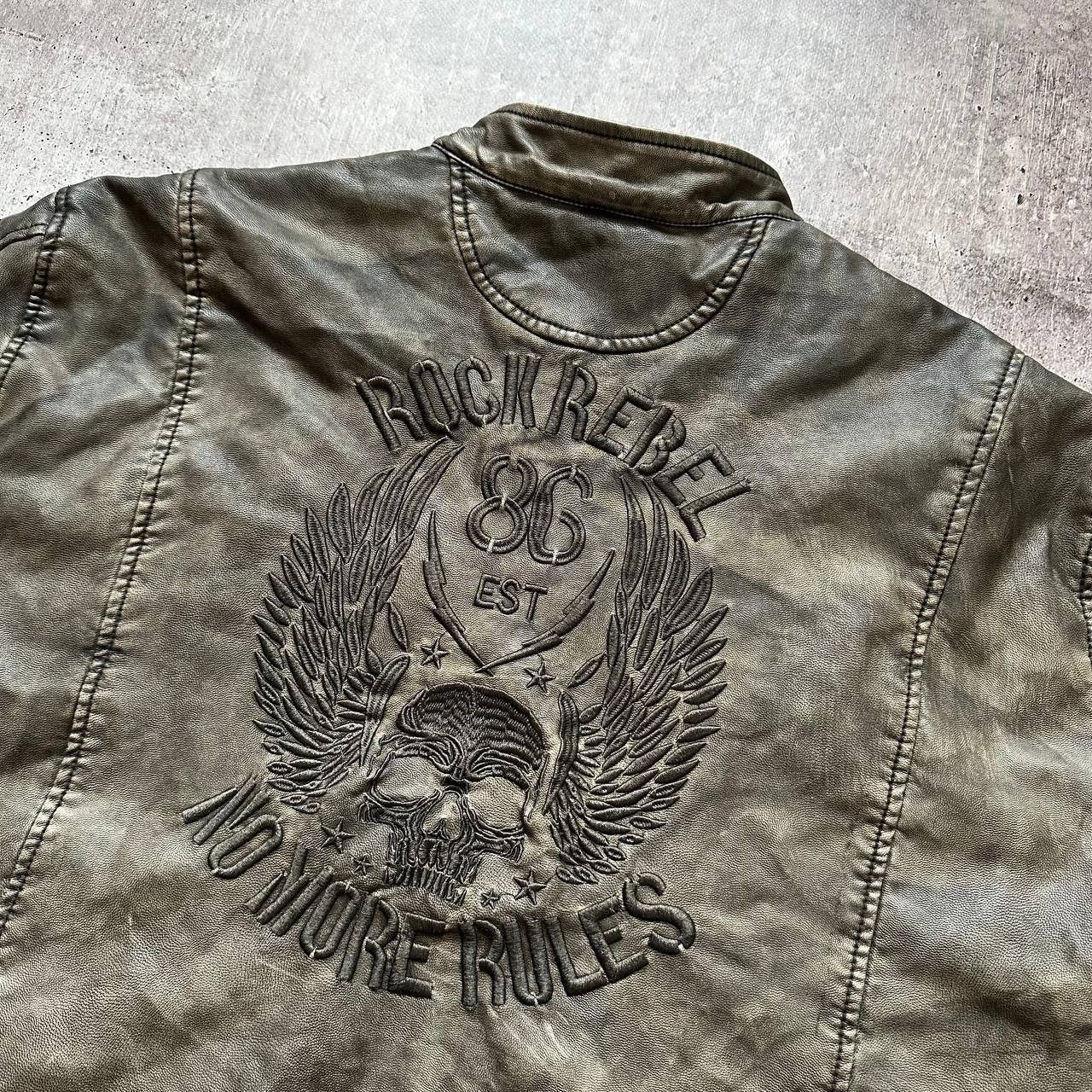 Vintage Rock Rebel No More Rules est 86 Leather Vintage Biker Jacket Size US XL / EU 56 / 4 - 8 Thumbnail