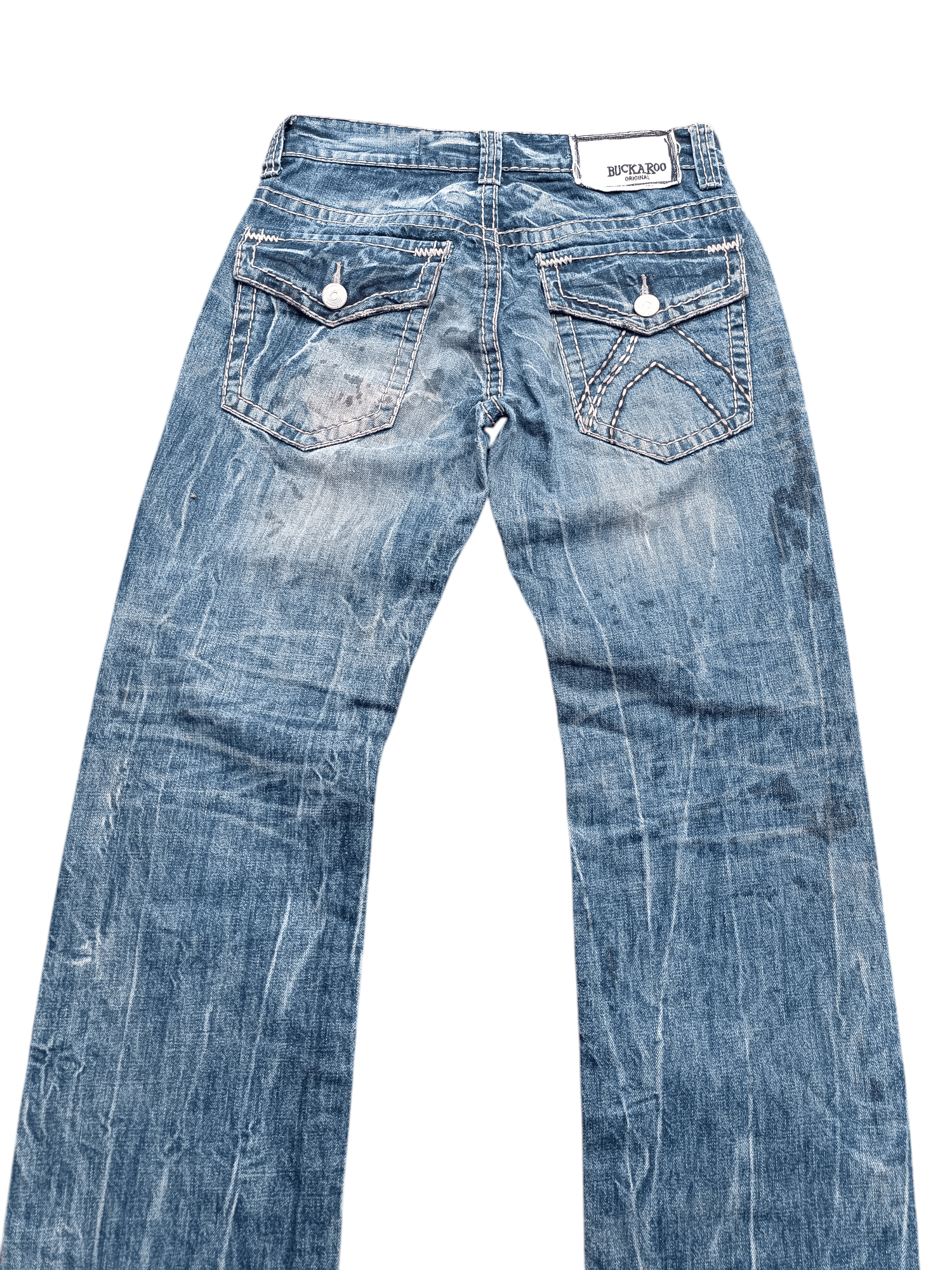 Japanese Brand Buckaroo Whiskers Faded Distressed Flared Jeans Size US 31 - 16 Thumbnail