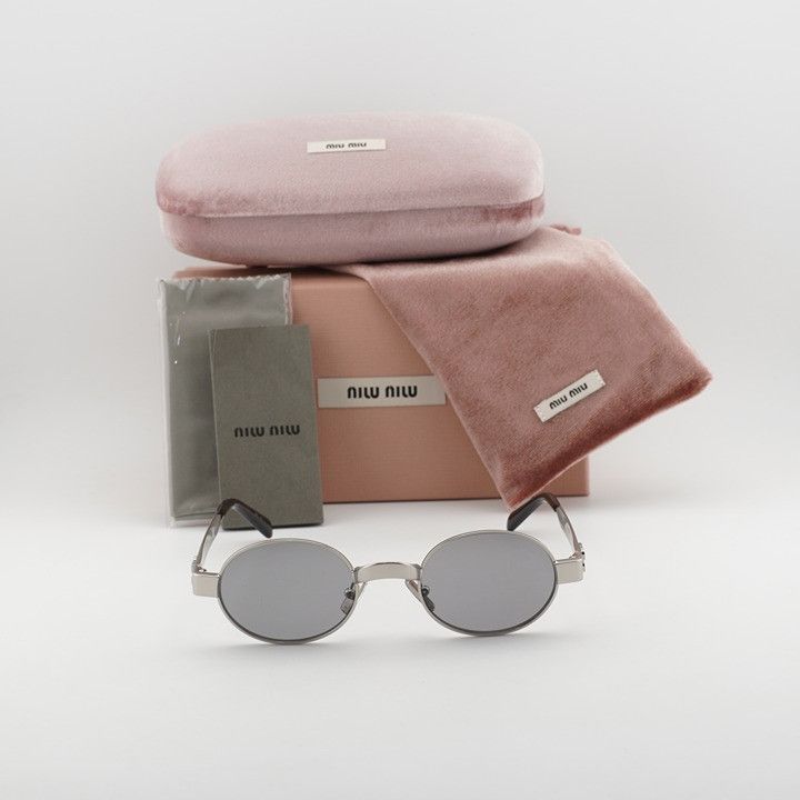 Miu Miu Miu Miu MUB51S 21M50Q Sunglasses Old Silver Oval Frame, Grey Size ONE SIZE - 11 Thumbnail