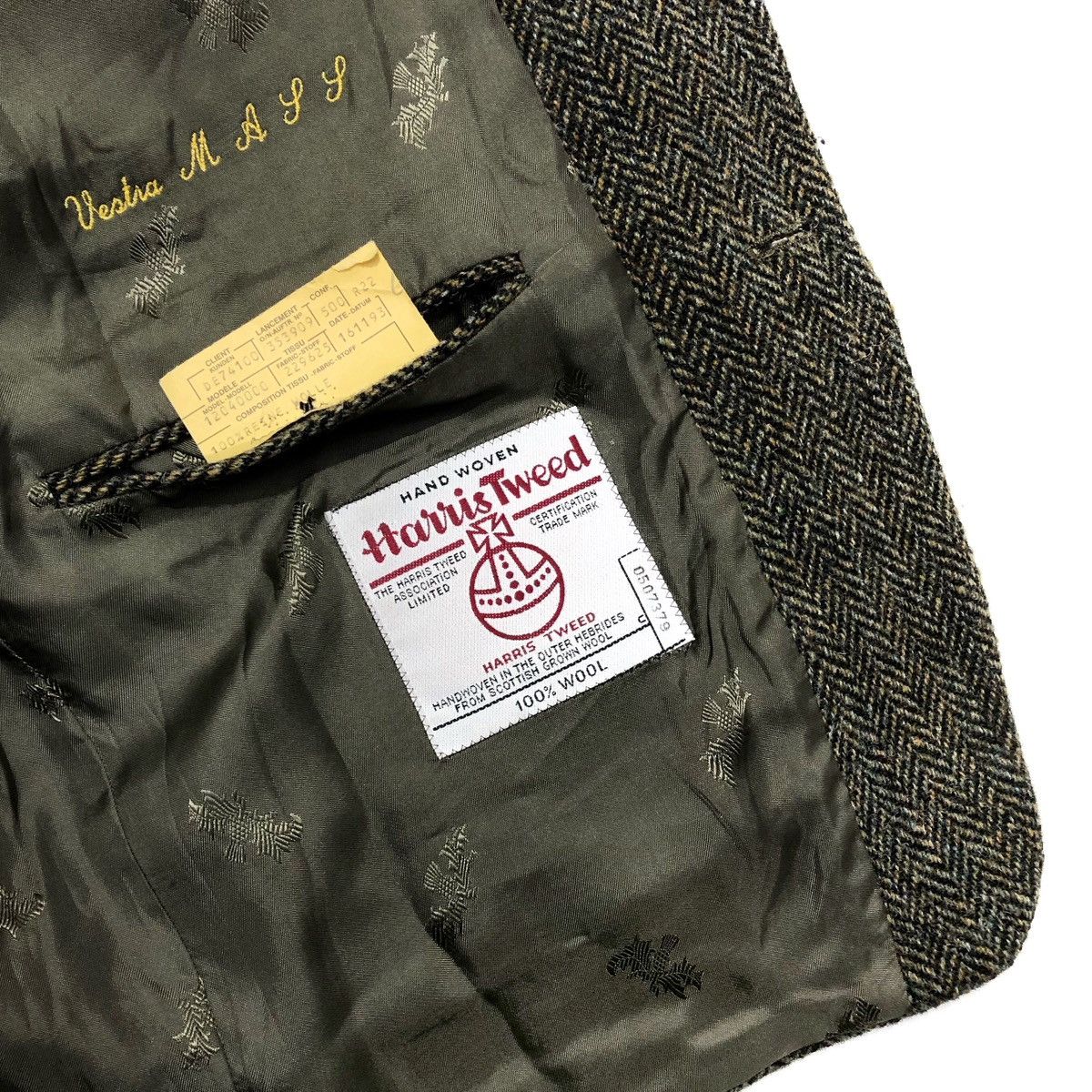 Harris Tweed 🧿wool 3-buttons tweed blazer herringbone green/black Size 52R - 4 Thumbnail