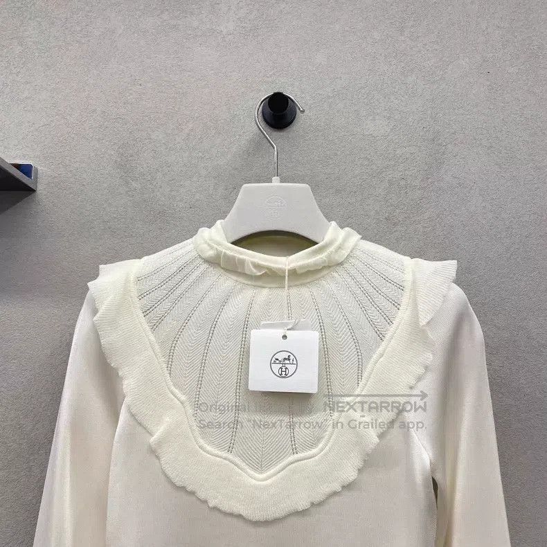 Hermes Hermes White Ruffled High Neck Knit Top Size XS / US 0-2 / IT 36-38 - 4 Thumbnail