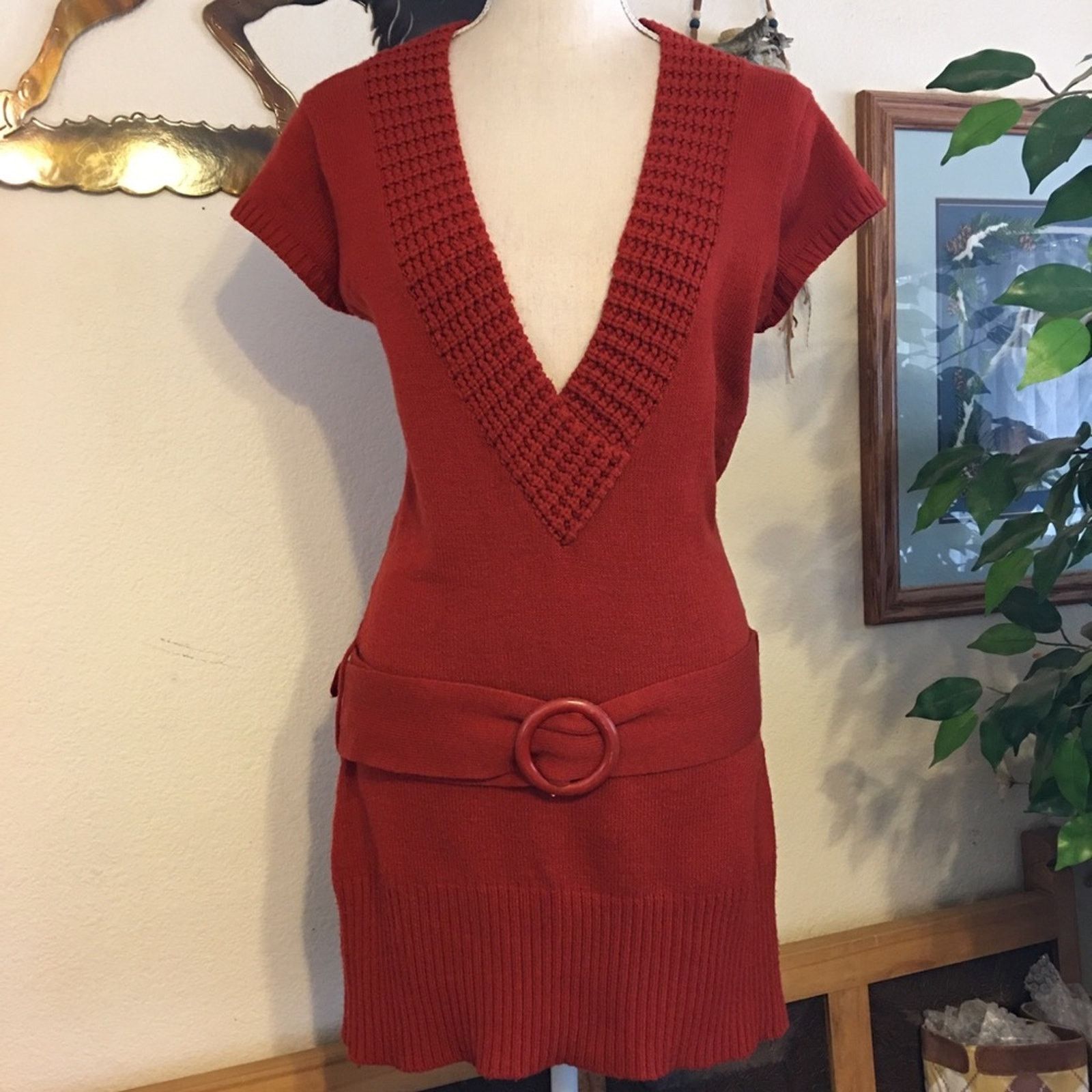 Other It’s Our Time fall orange v neck belted sweater Size L / US 10 / IT 46 - 1 Thumbnail