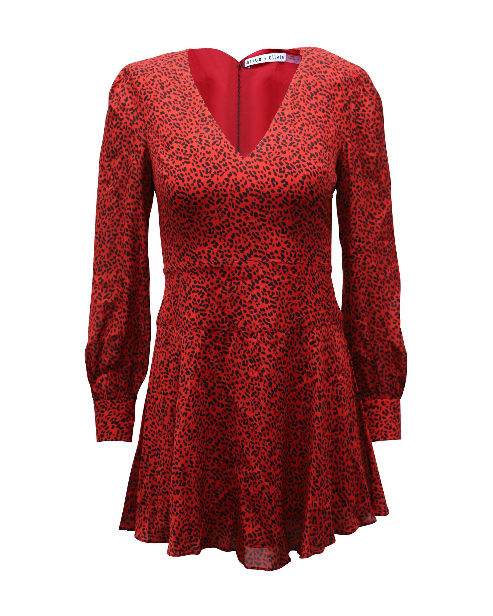 Alice + Olivia Alice + Olivia Leopard Print Long Sleeve Dress in Red Viscos Size XS / US 0-2 / IT 36-38 - 1 Thumbnail