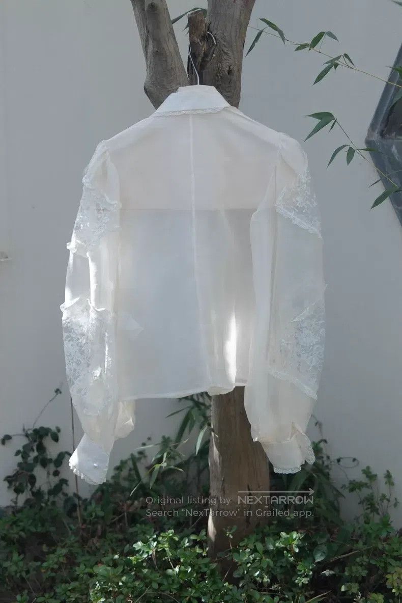 Valentino Valentino Silk pearl diamond-encrusted lace puff sleeve sh Size S / US 4 / IT 40 - 3 Thumbnail