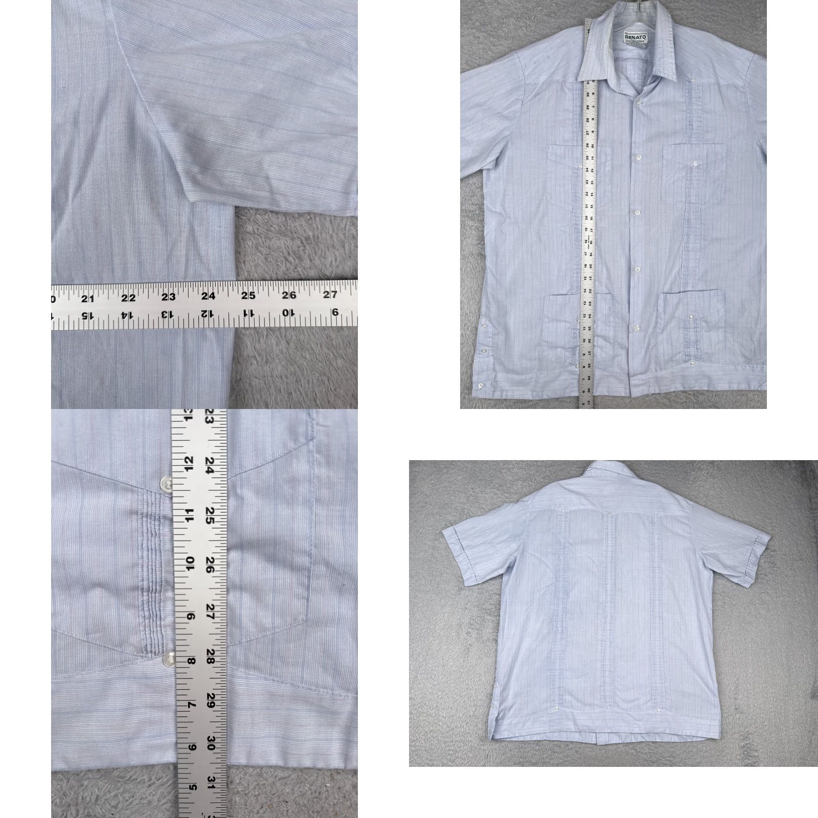 Vintage Renato Guayabera Shirt Men Extra Large Blue Vertical Stripe 4 Pocket Poly Blend Button-Up Size US XL / EU 56 / 4 - 8 Thumbnail