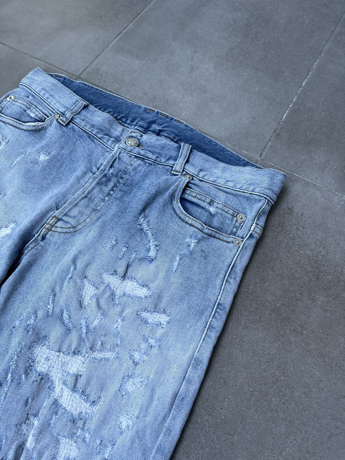 Balmain Balmain Distressed Indigo Biker Denim Pants Size US 31 - 15 Thumbnail
