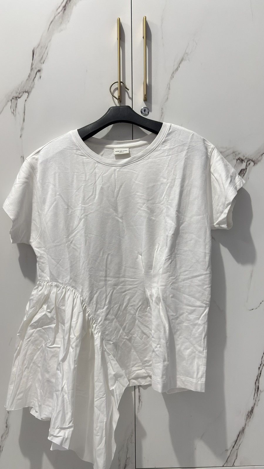 Dries Van Noten ARCHIVE Dries Van Noten Asymmetric Ruffle Docking Tee White Size M / US 6-8 / IT 42-44 - 1 Thumbnail