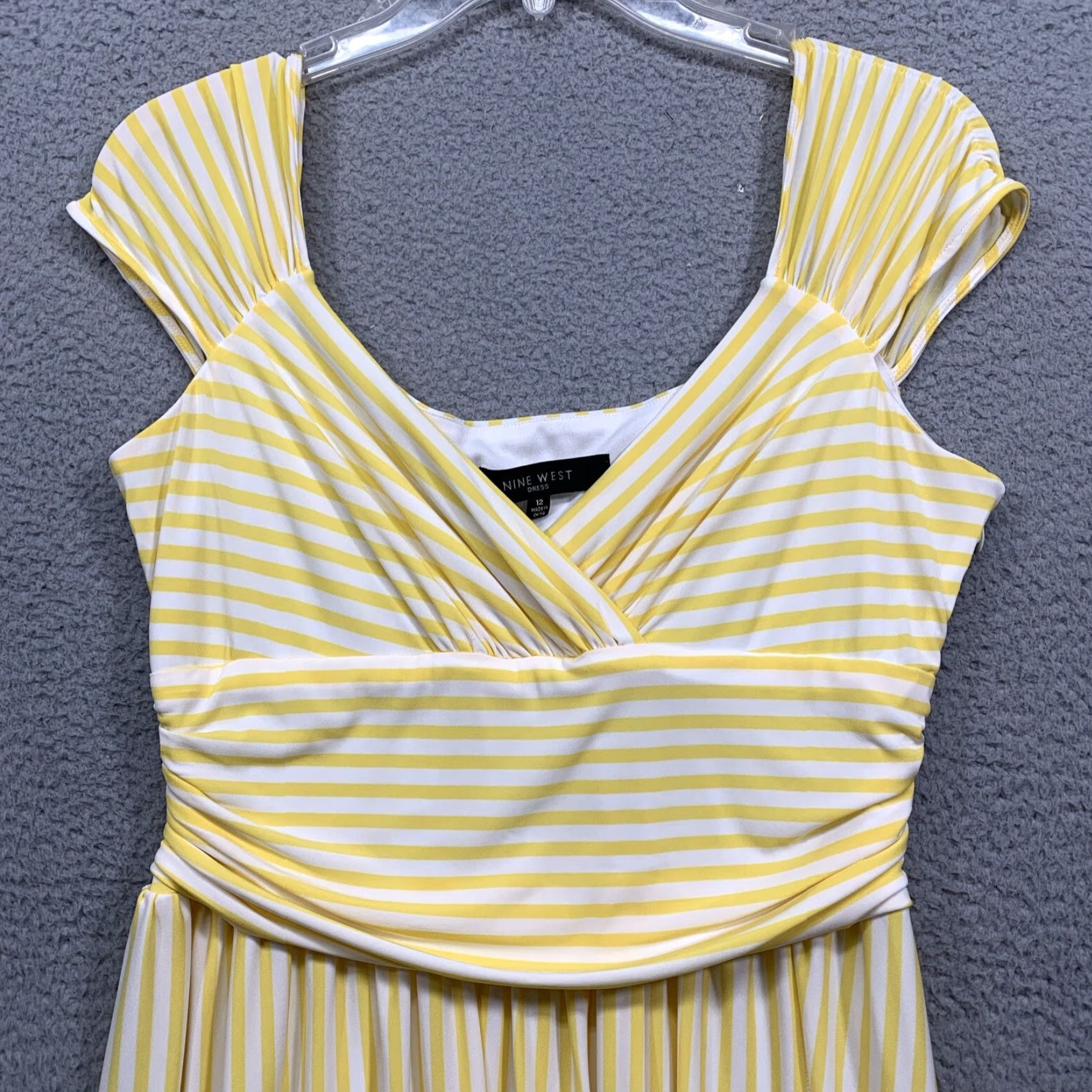 Nine West Nine West Women's Dress Size 12 Yellow White Stripe Fit & Flare Lined Top Zipper Dress Size XL / US 12-14 / IT 48-50 - 2 Thumbnail