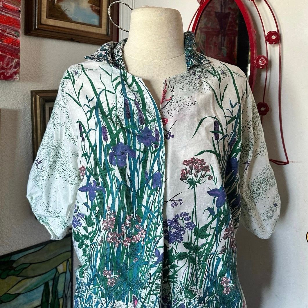 Handmade handmade floral green white button up shirt Size S / US 4 / IT 40 - 2 Thumbnail