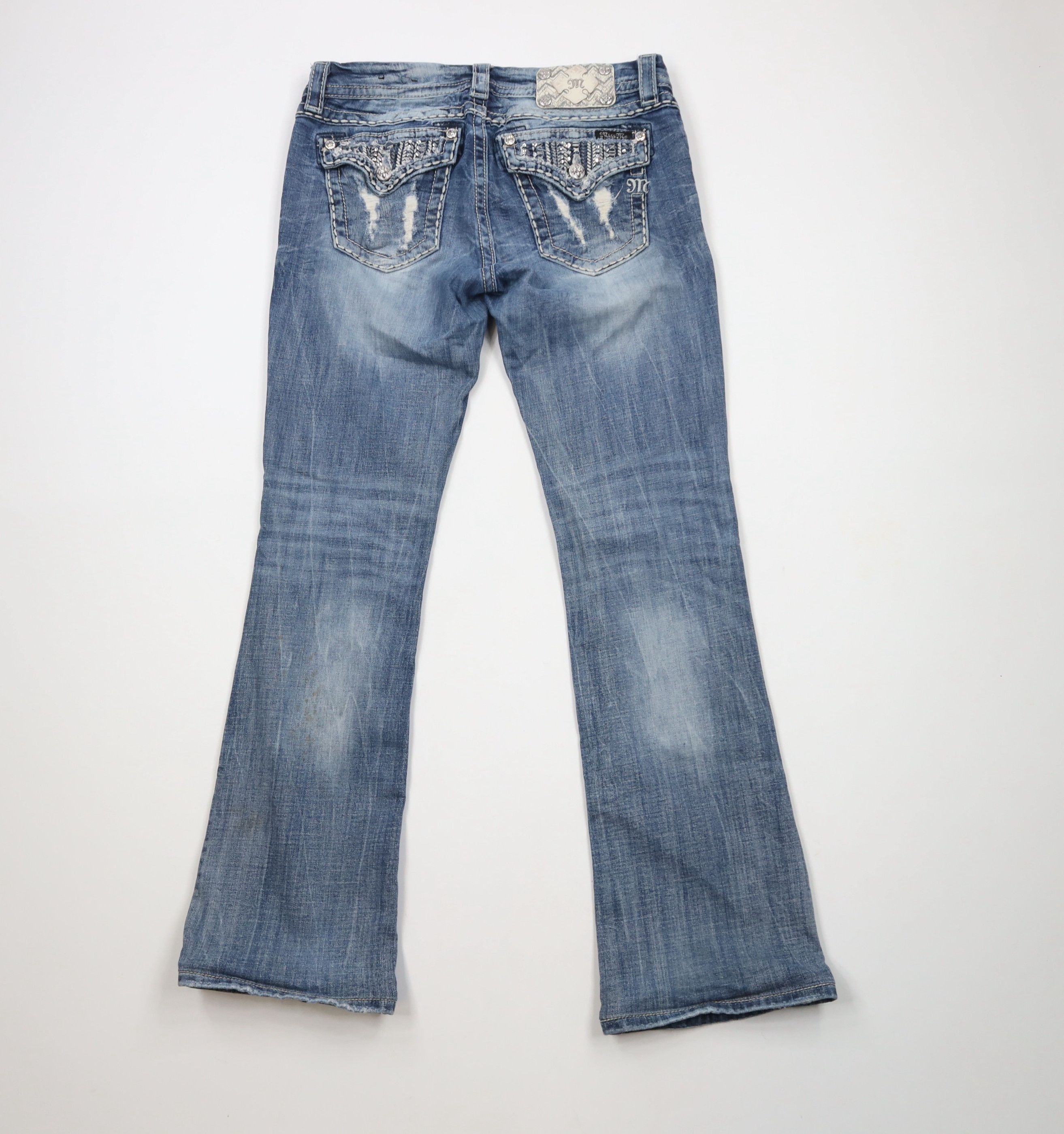 Miss Me × Vintage Miss Me Jeweled Fleur de Lis Flared Bootcut Denim Jeans Size 29" - 10 Thumbnail