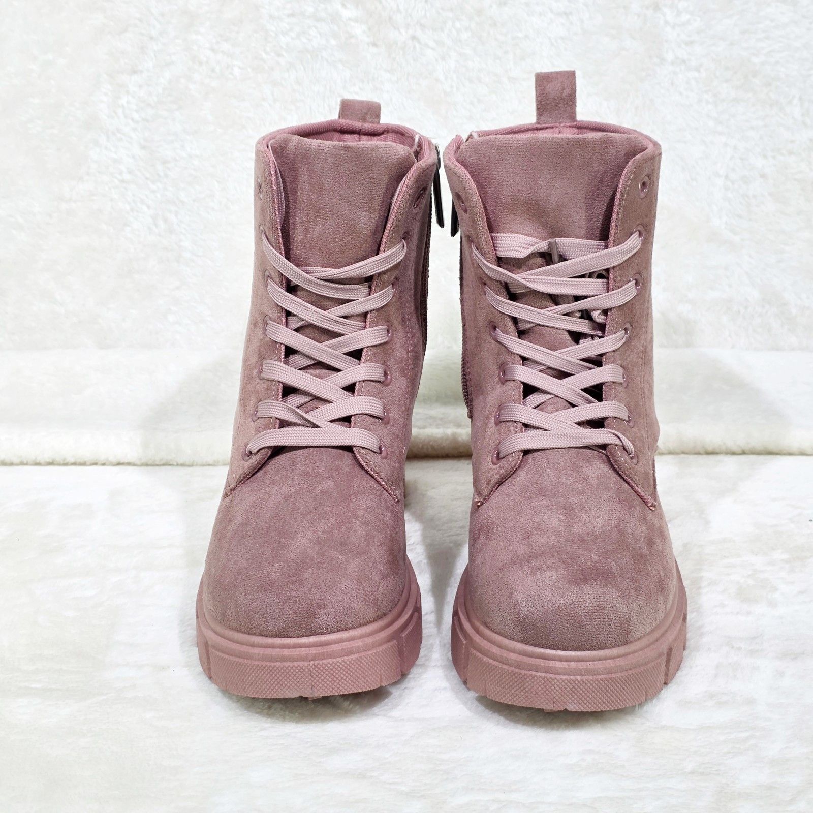 Other Cozy Dusty Pink Faux Suede Combat Ankle Boots Matching Colo Size US 8 / IT 38 - 4 Thumbnail